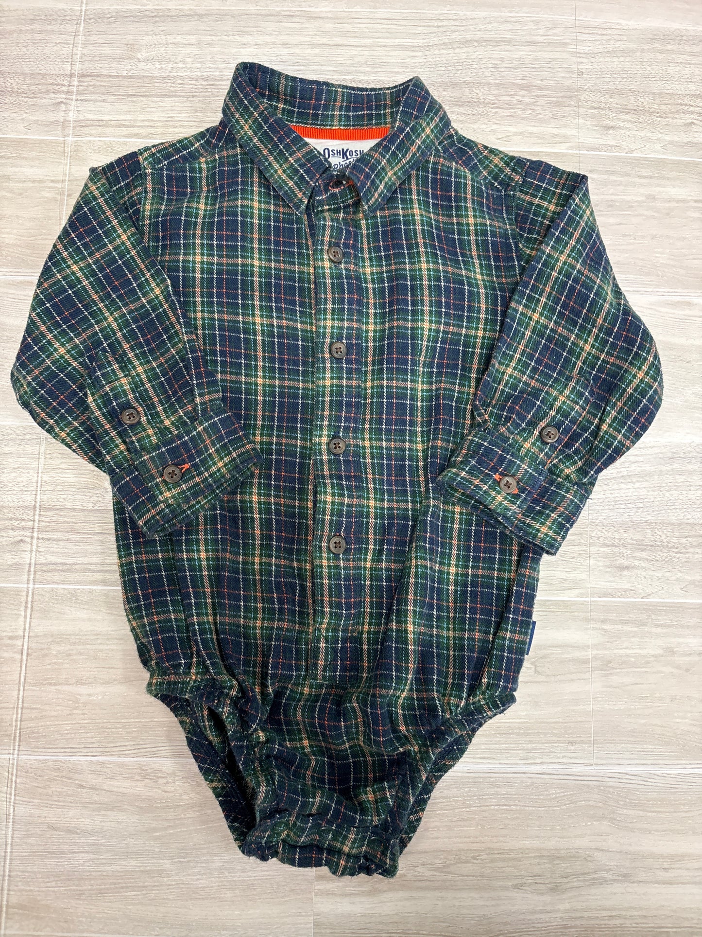 18m OshKosh Green Plaid Long Sleeve Onesie