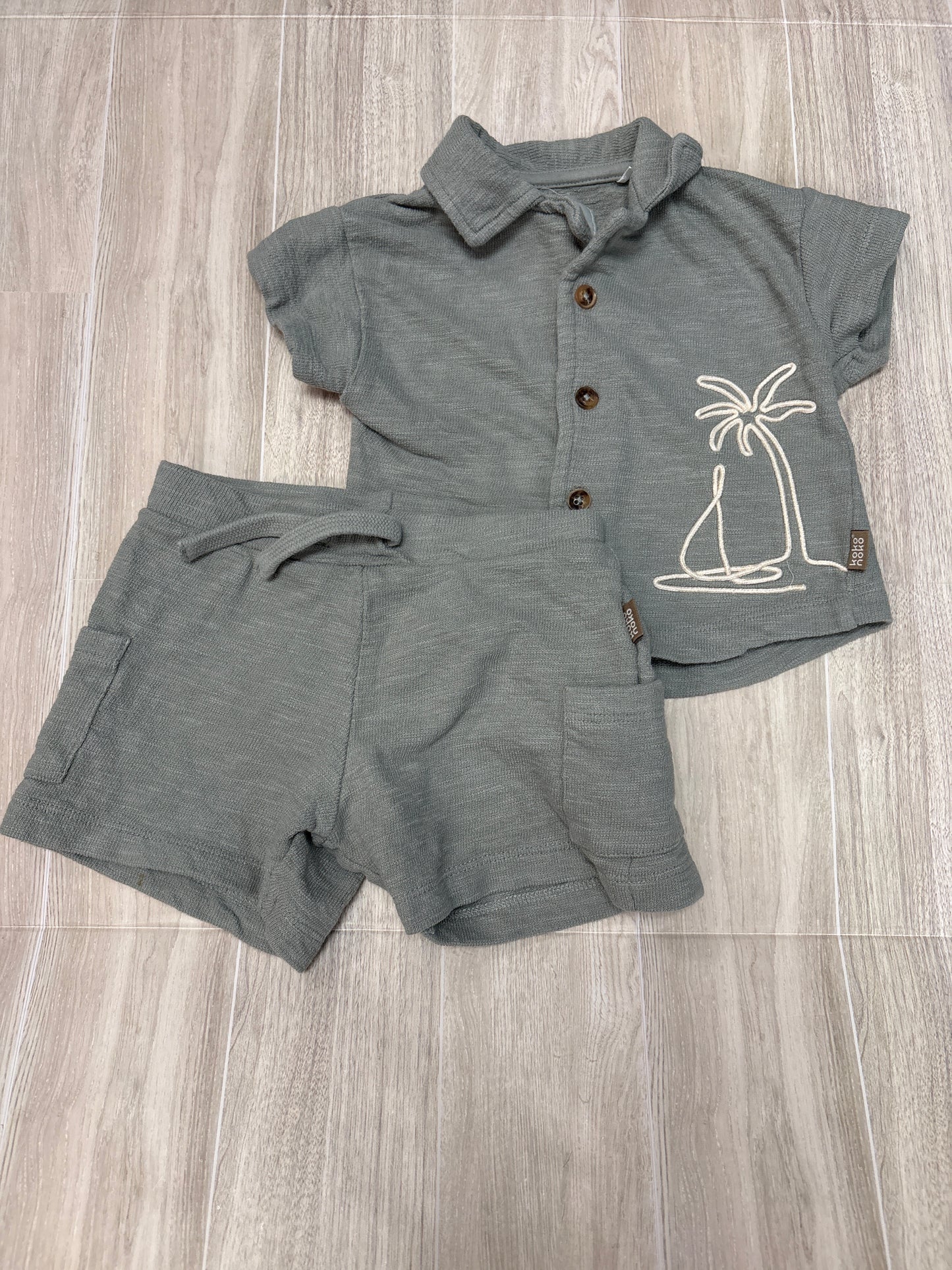 9m Dusty Blue Palm/Boat Stitched Shortie Button Up Shirt Set
