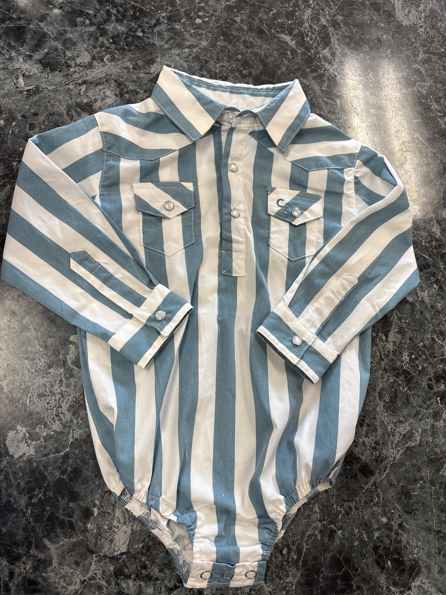 12-18m Blue/White Striped Peal Snap