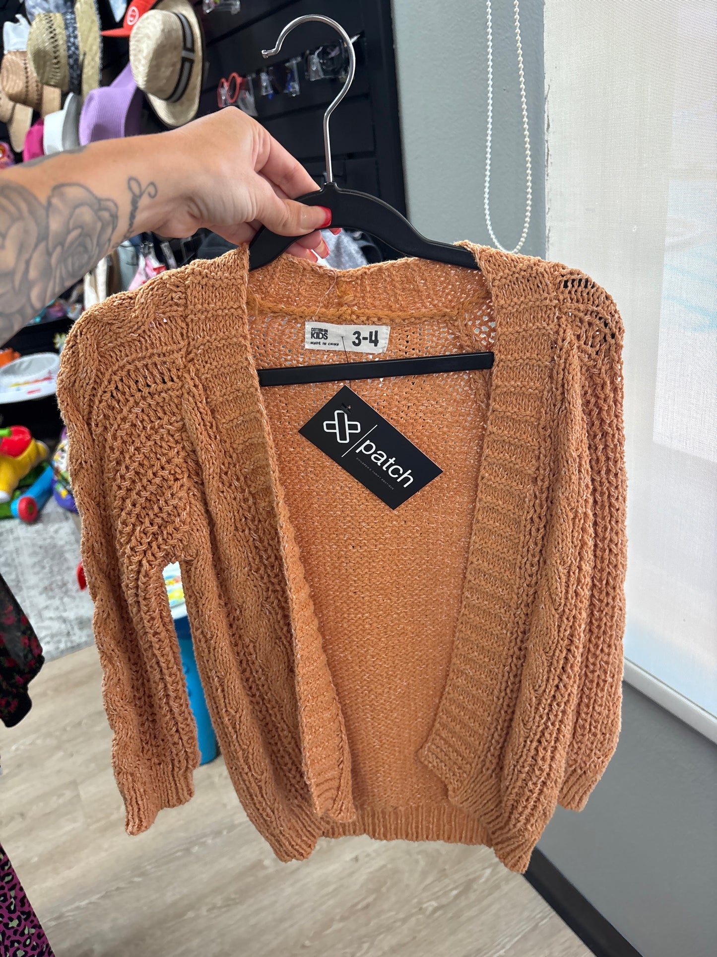 3/4T Cotton On Tangerine Knit Eyelet Cardigan