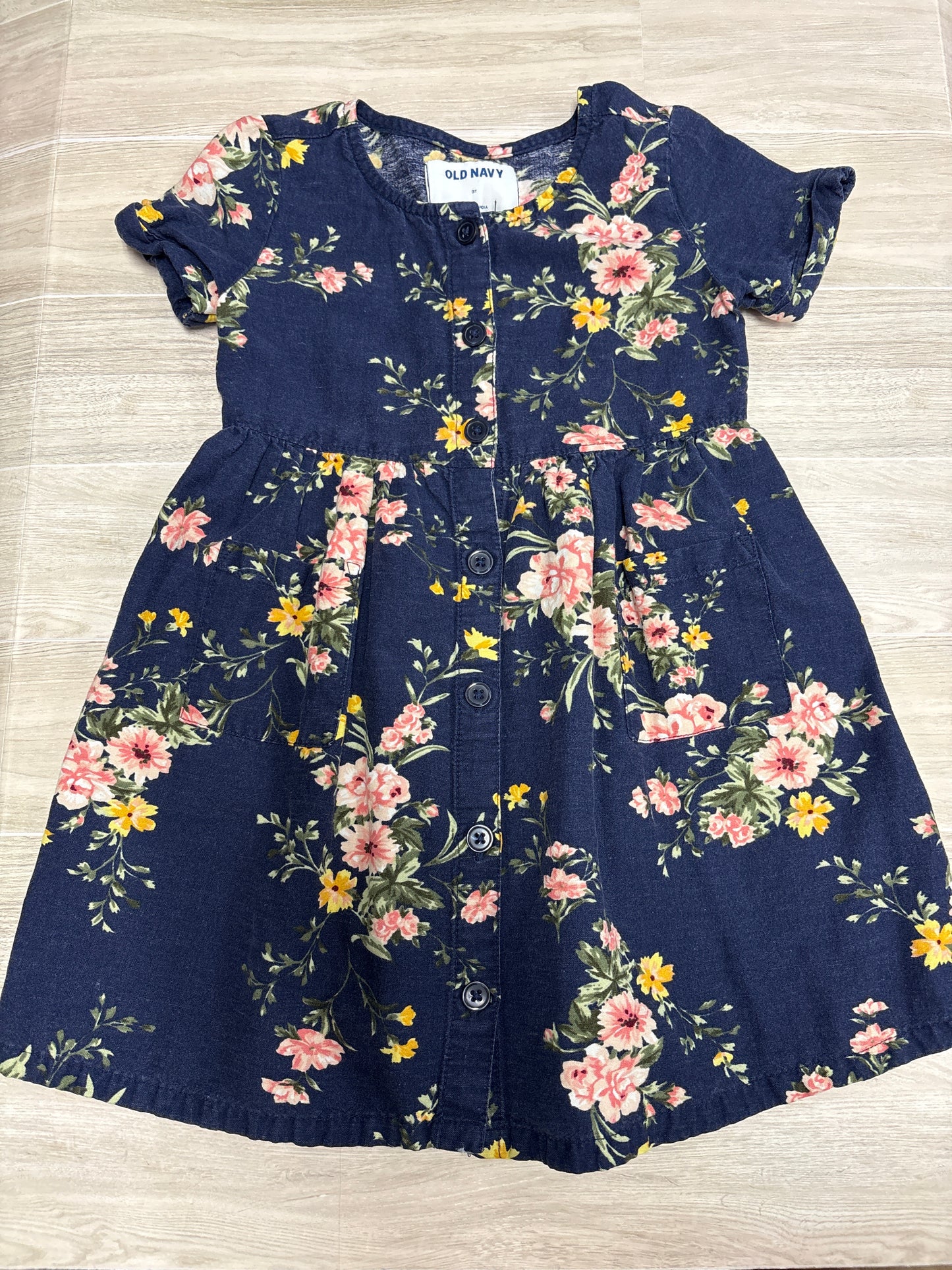3T Navy Blue Button Floral Dress