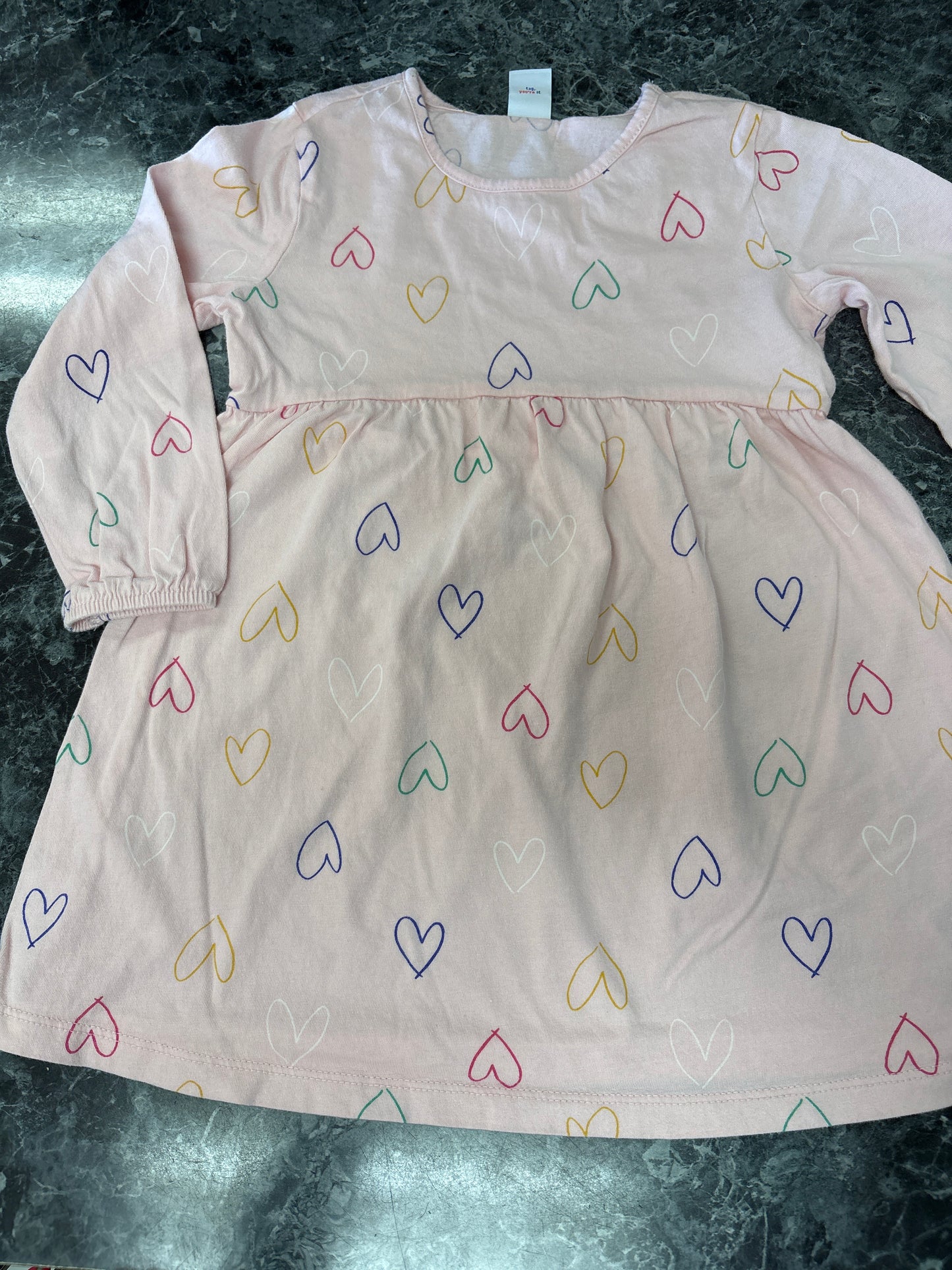 3T Pink Multi Heart Long Sleeve Dress