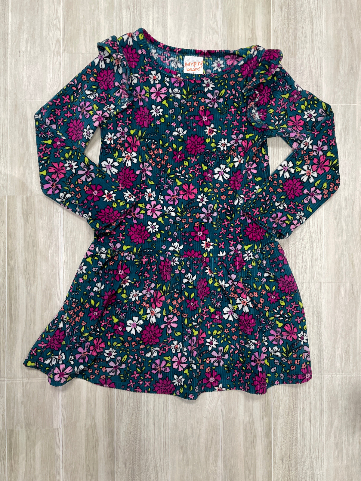 6 Teal Soft Ribbed Floral Dress