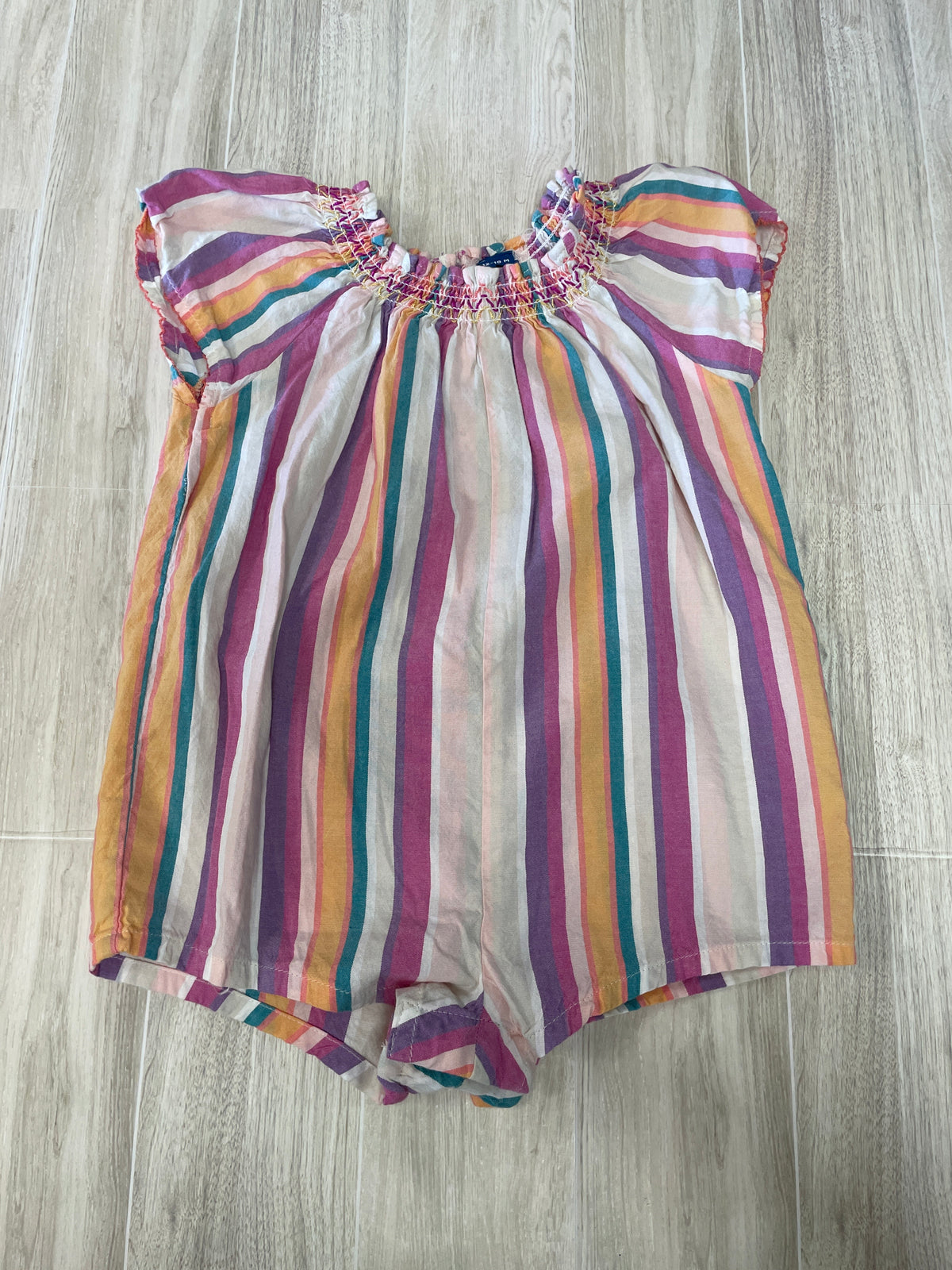 12-18m Pink Multi Color Stripes Shortie Romper