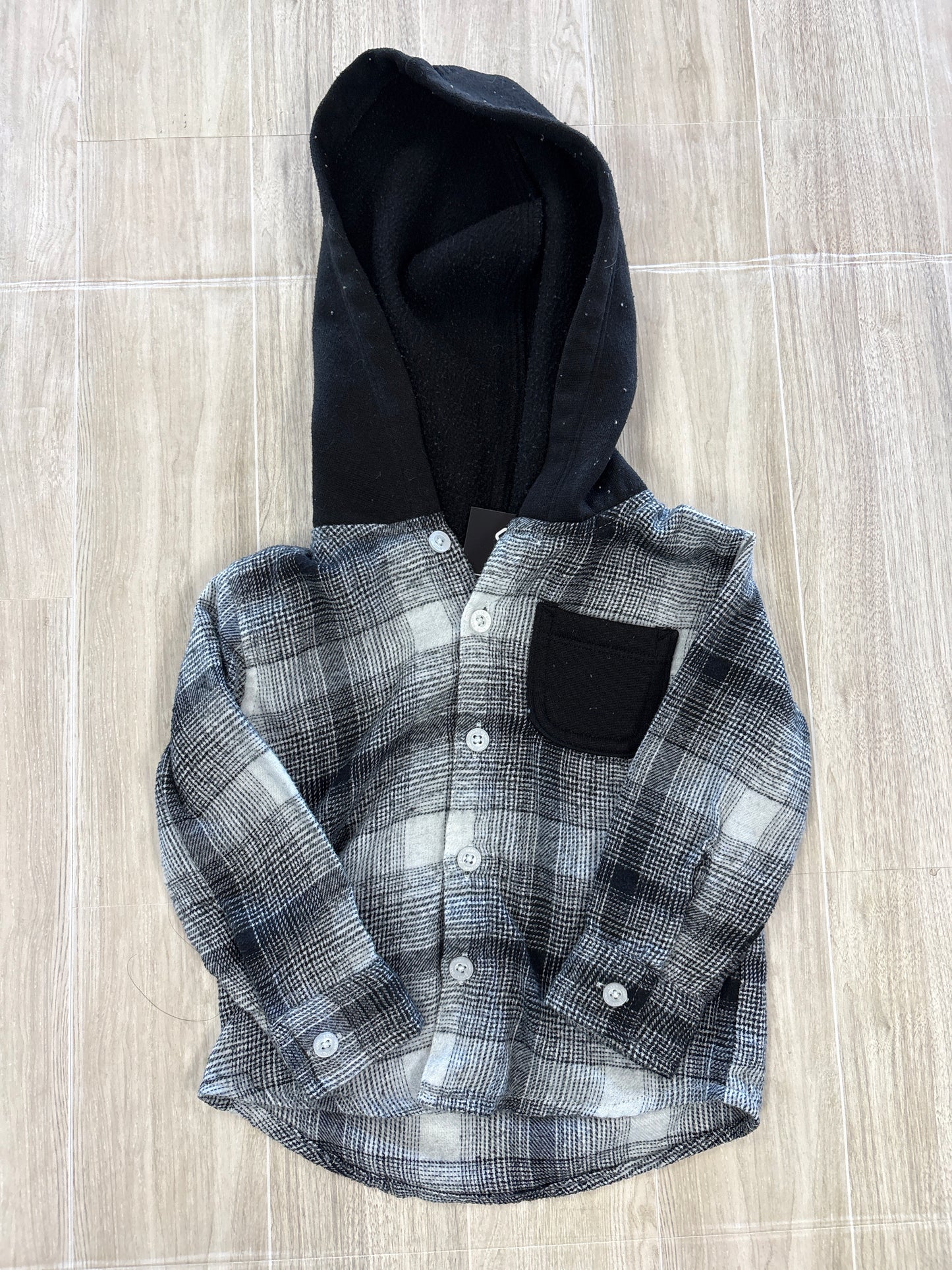 12m Black/White Plaid Hooded Flannel