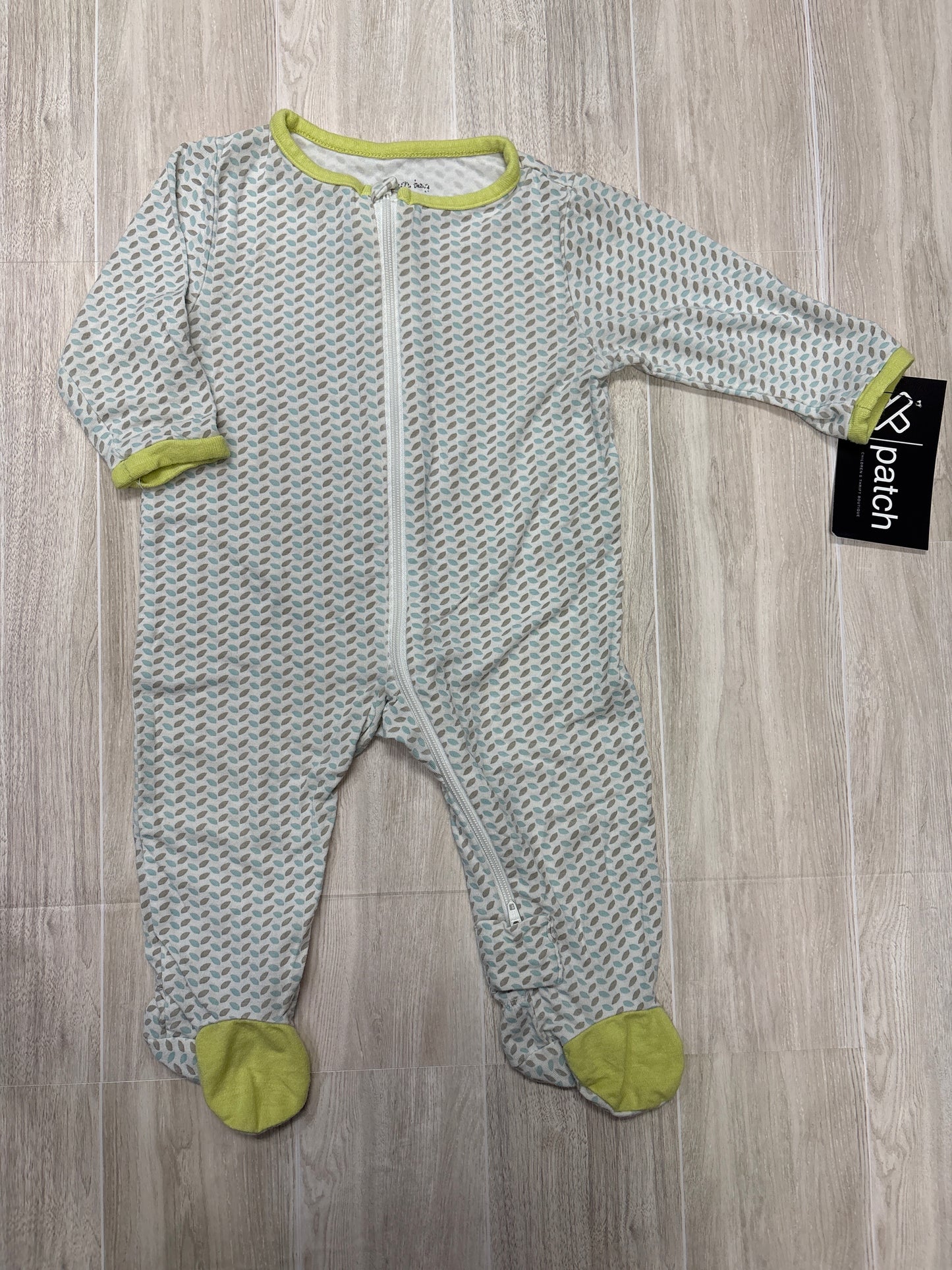 0-3m Footed Pajama Romper with Green Trim