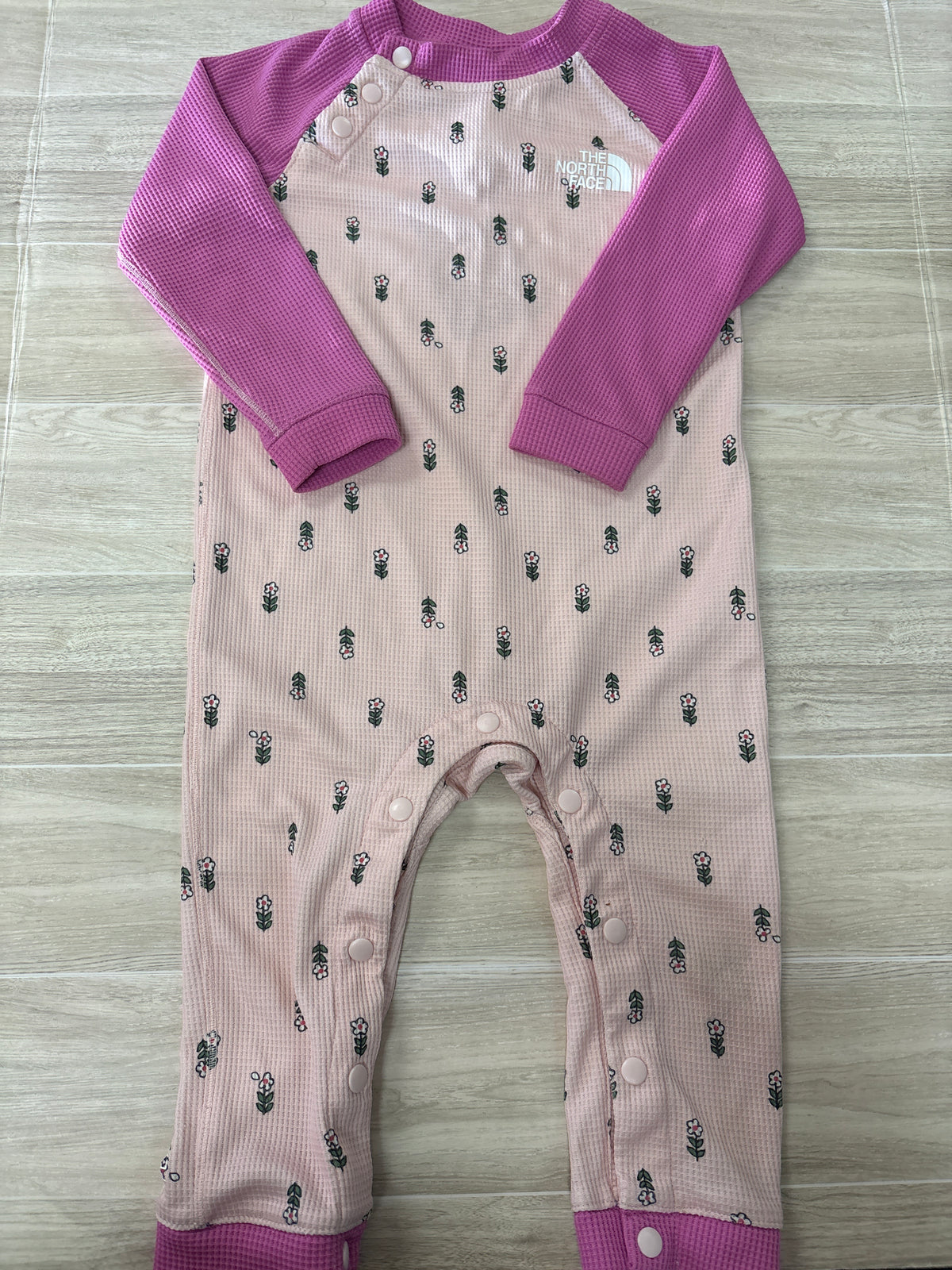 12-18m The North Face Waffle Knit Pink Floral Jumpsuit