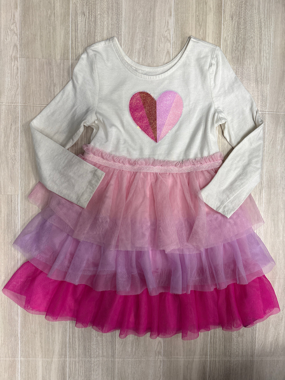 4T White/Pink Heart Twirl Dress