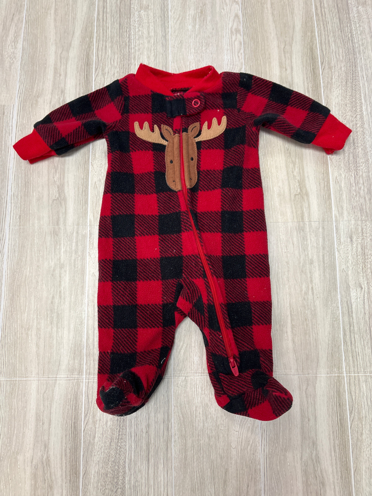 Preemie Black/Red Plaid Moose Pajama