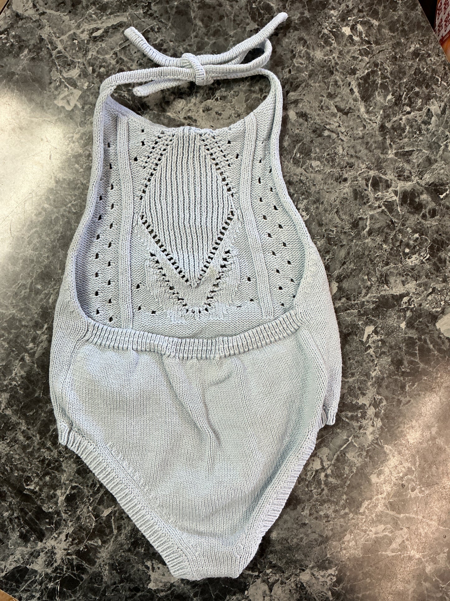 9-12m Baileys's Blossoms Knit Blue Halter Romper