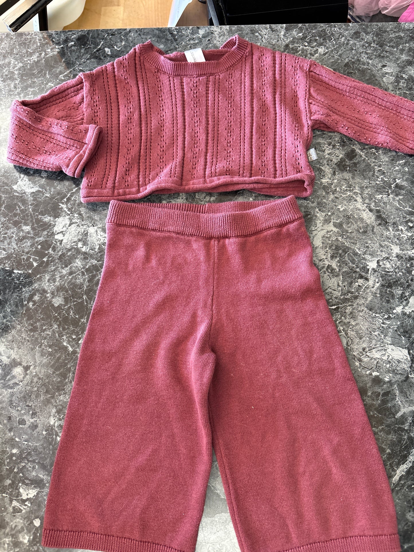 12m Berry Knit Crop Shirt + Flare Pant Set