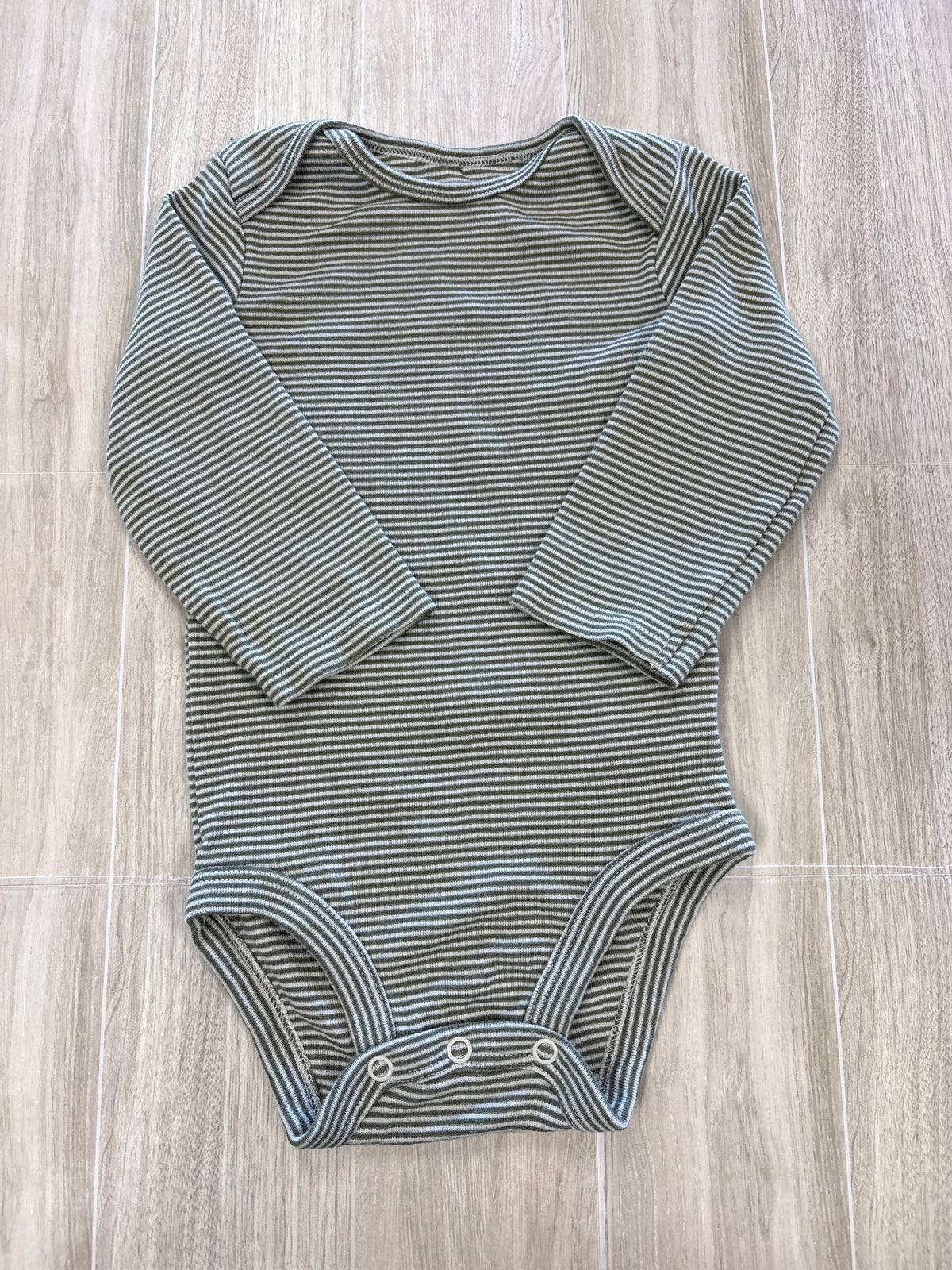 12m Olive/Cream Striped Long Sleeve Onesie