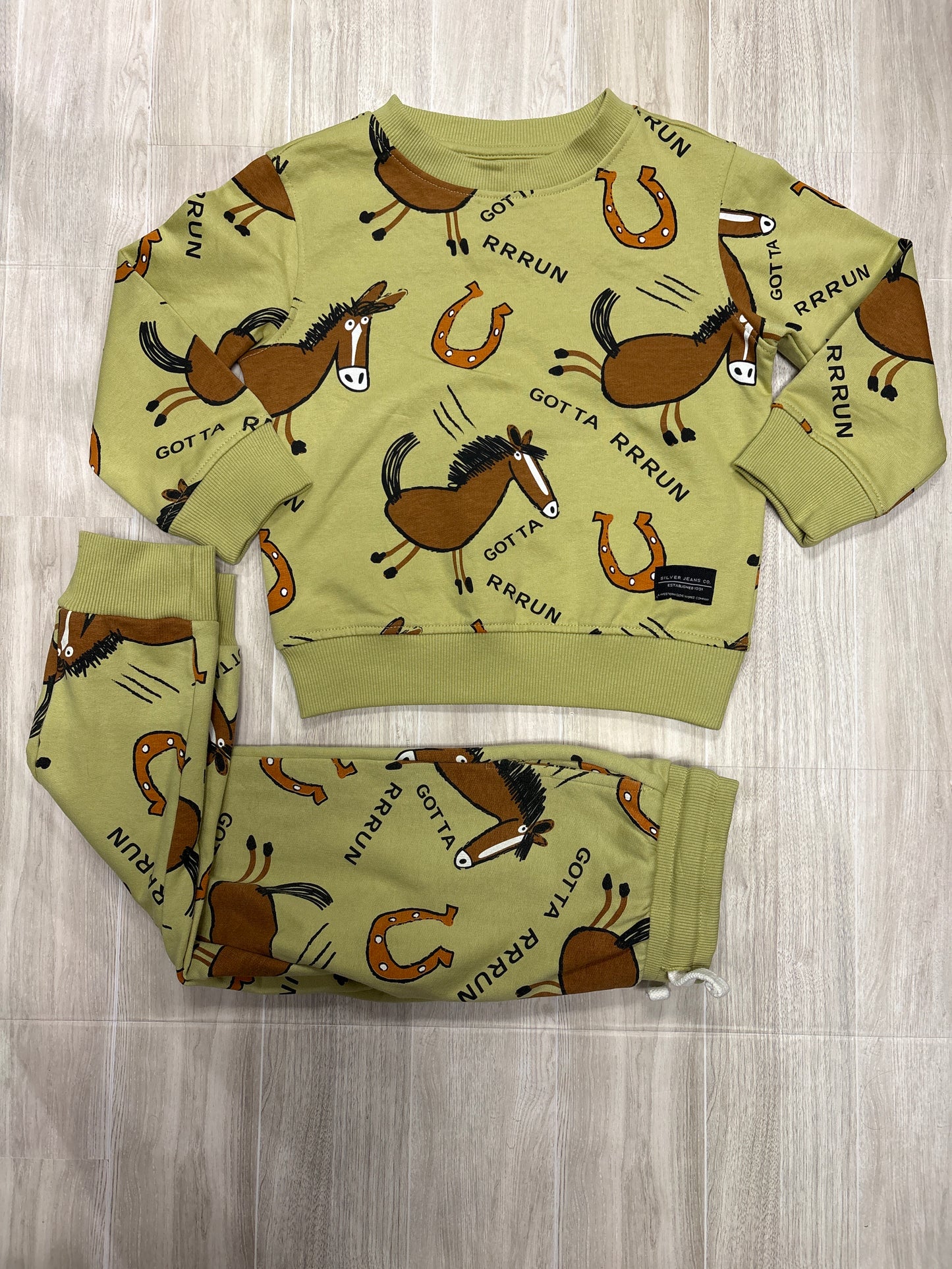 NWT 3T Silver Jeans Co Green Horse 2 Piece Set