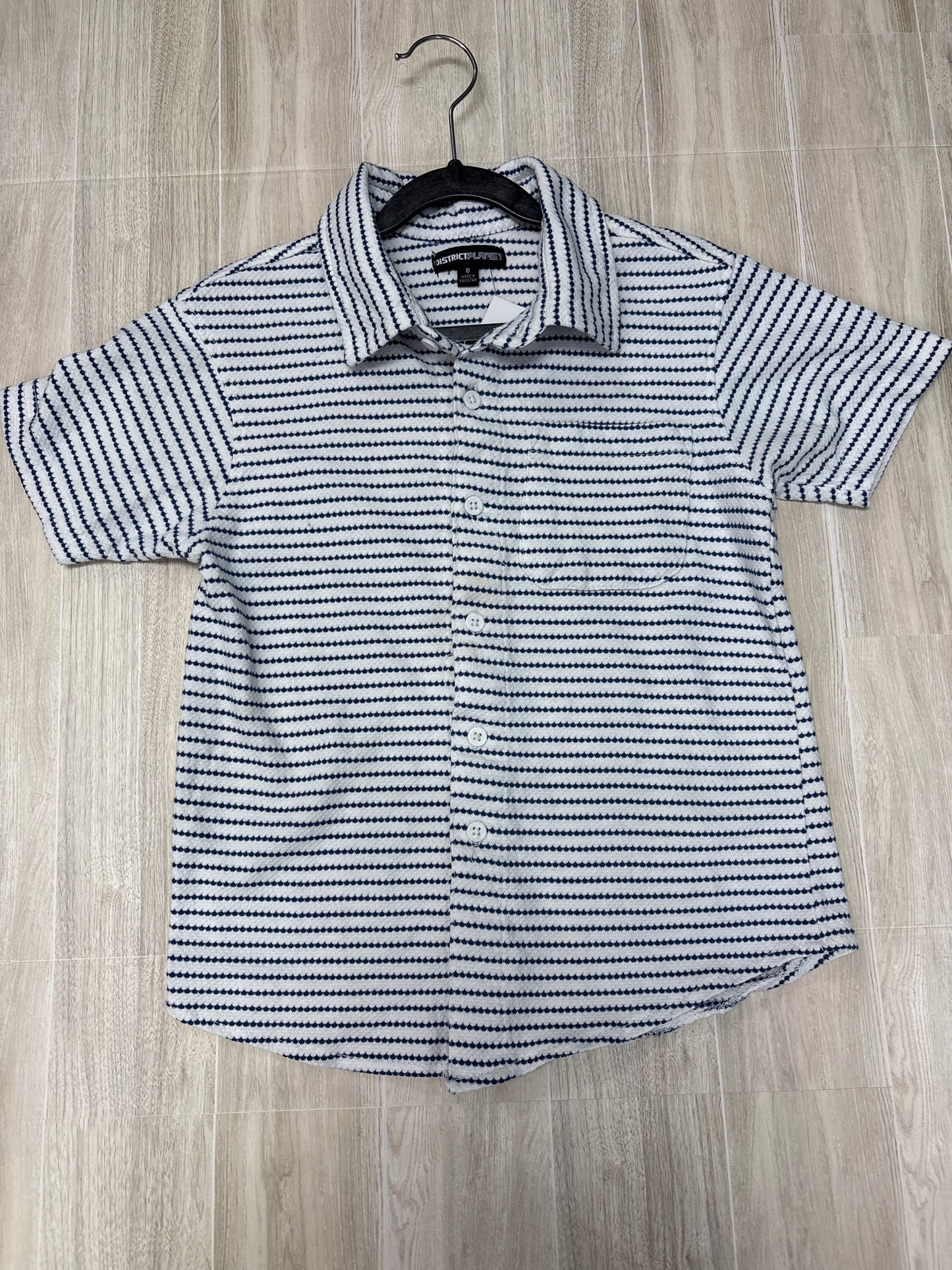 8 Blue/White Button Up Pocket Shirt