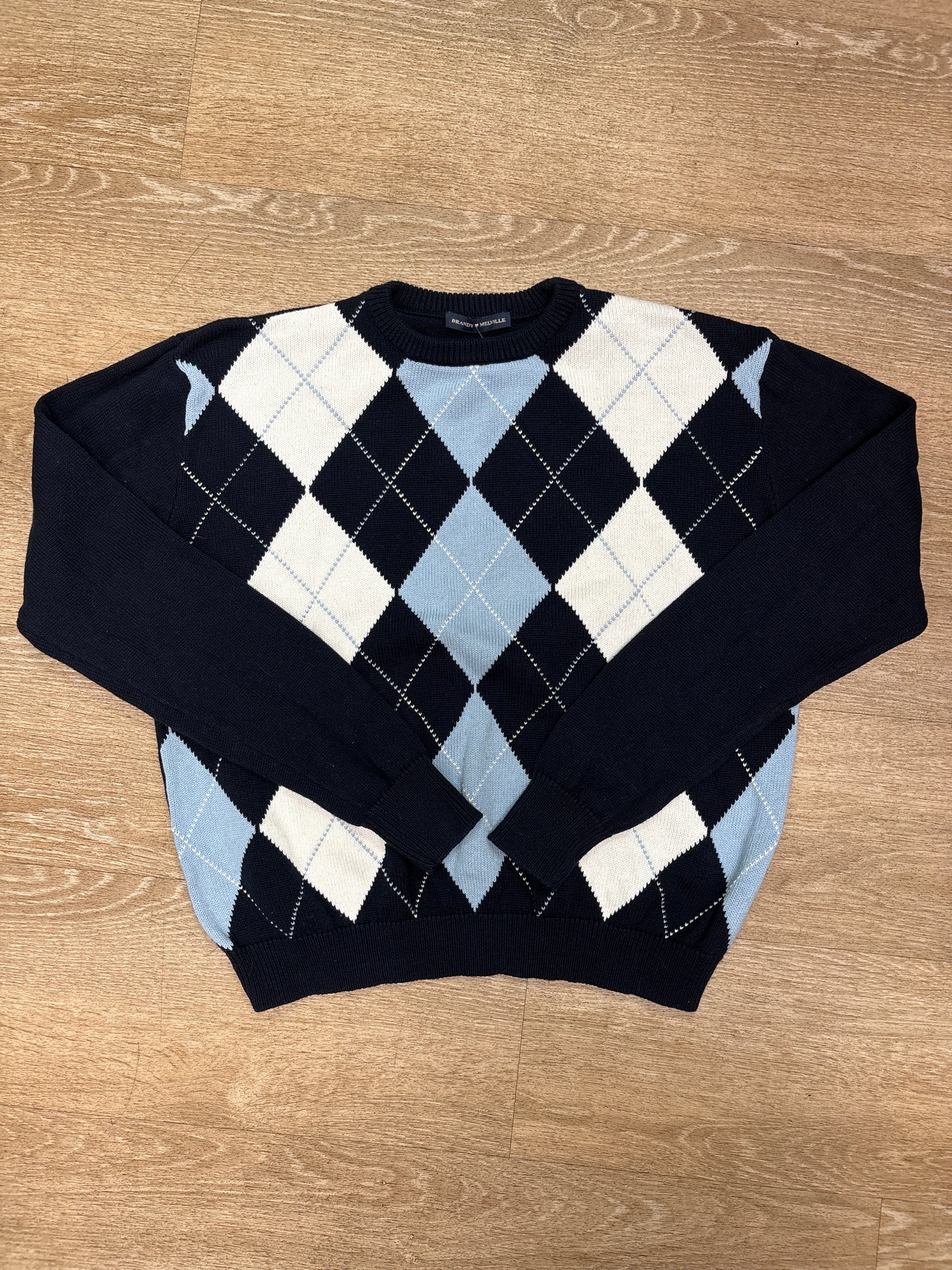 Womens Medium Brandy Melville Navy Diamond Knit Sweater