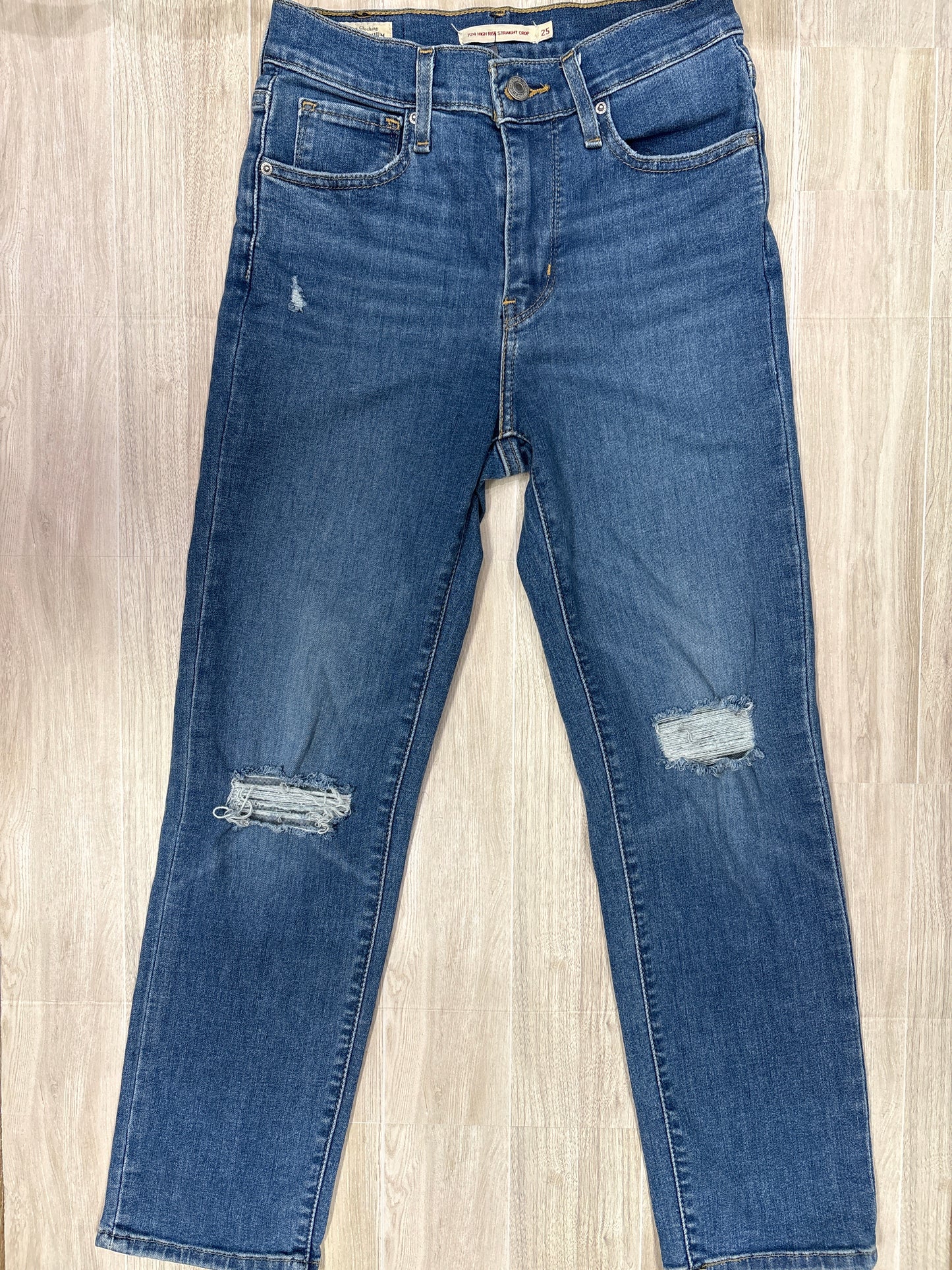 Womens 25 Levis 724 High Rise Straight Crop Distressed Pants