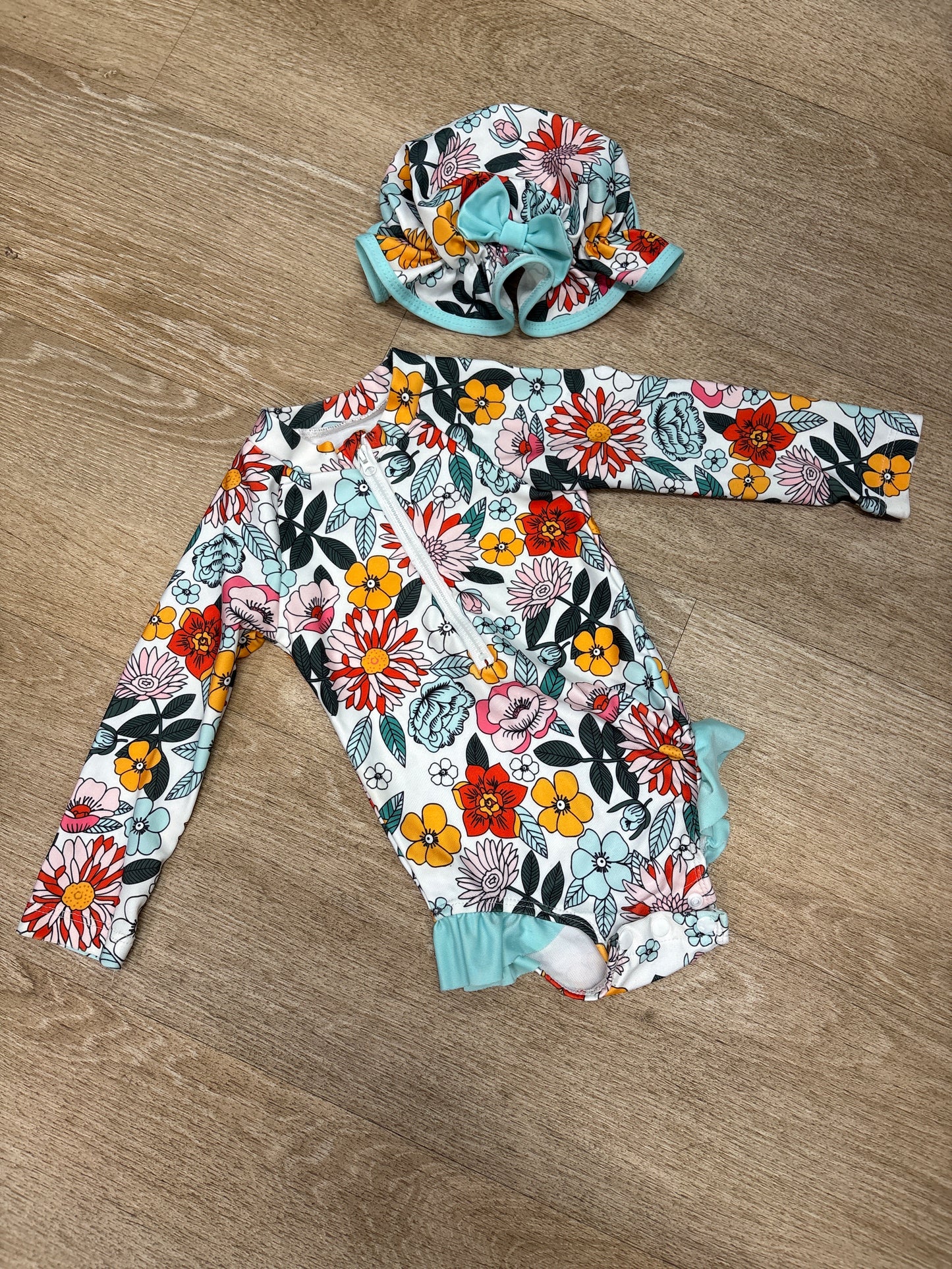 18-24m Multi Floral Swim Suit + Hat Set