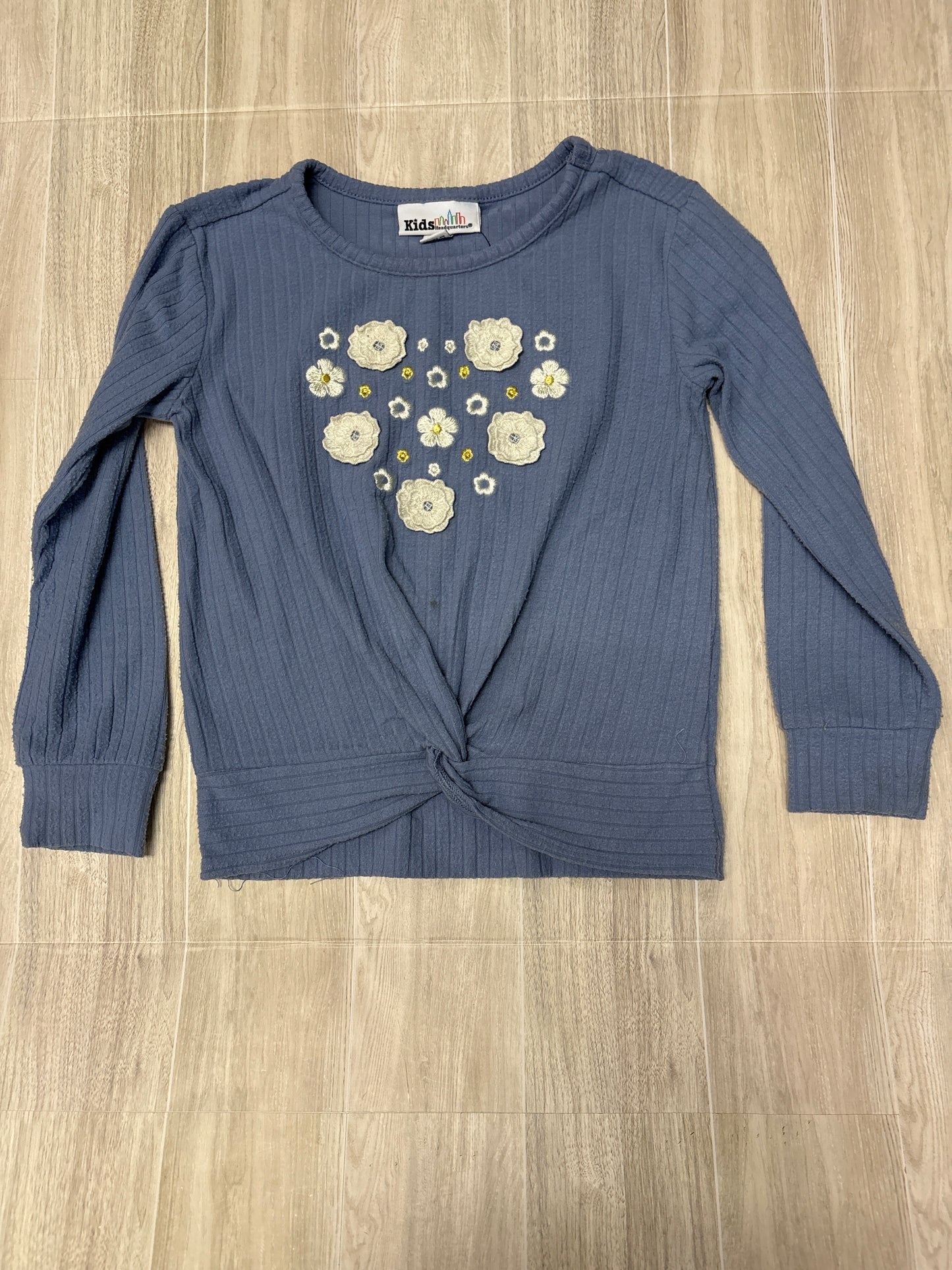 5T Blue Ribbed Pop Up Floral Long Sleeve