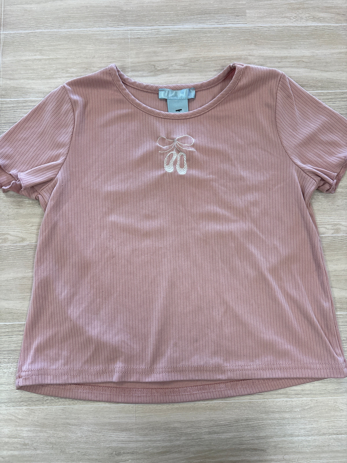 8 Pink Ribbed Ballet Shoes Graphic Tee