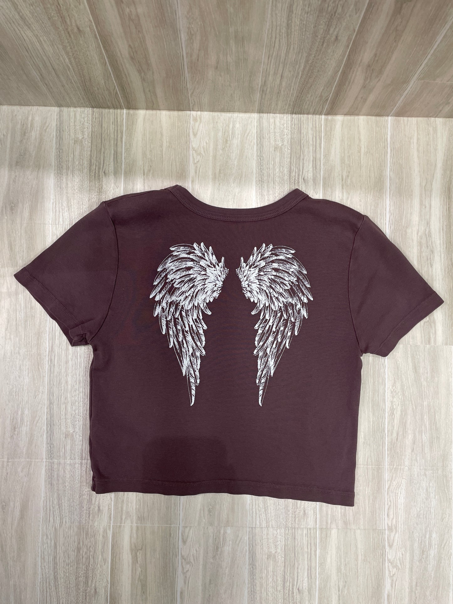 Womens Medium PS/LA Dark Mauve Crop Shirt - Wing Graphic on Back