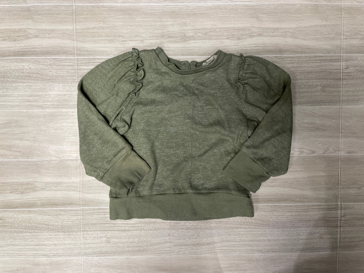24m Olive Ruffle Sleeve Crewneck
