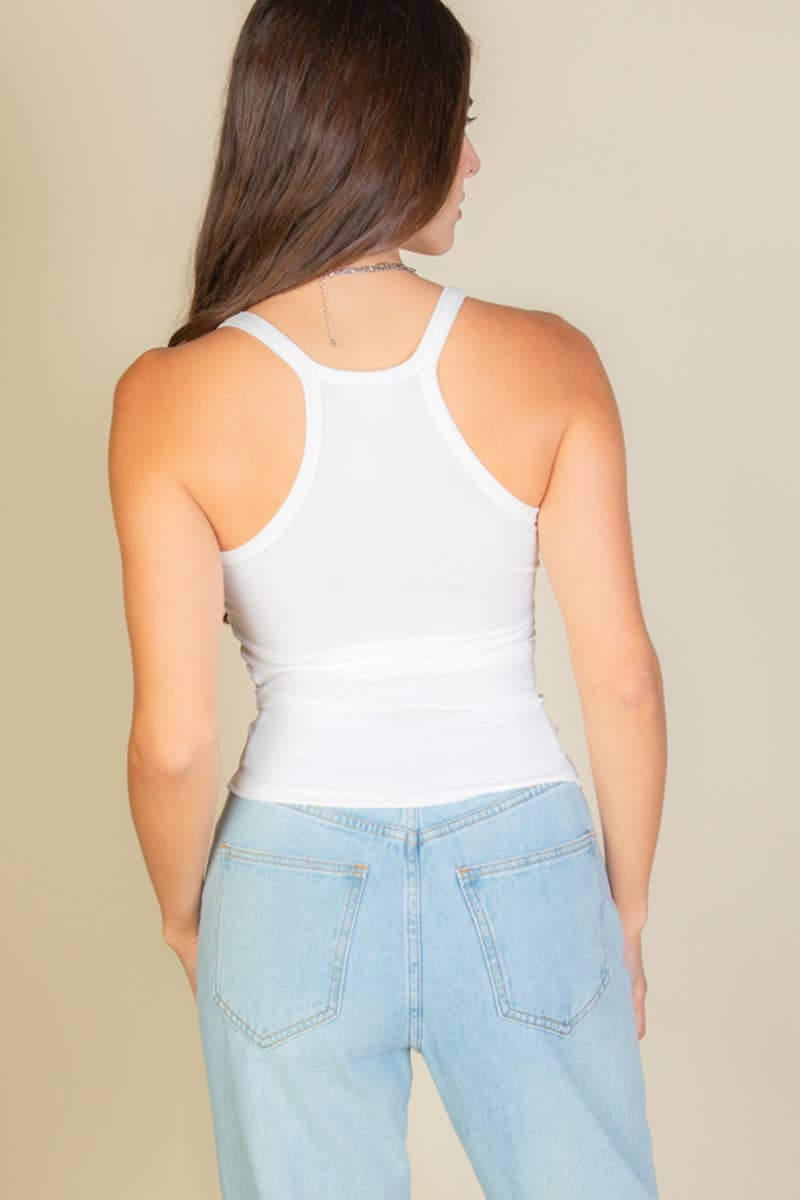 CAPELLA APPAREL - Solid Ribbed Knit Cami Top: WHITE / L