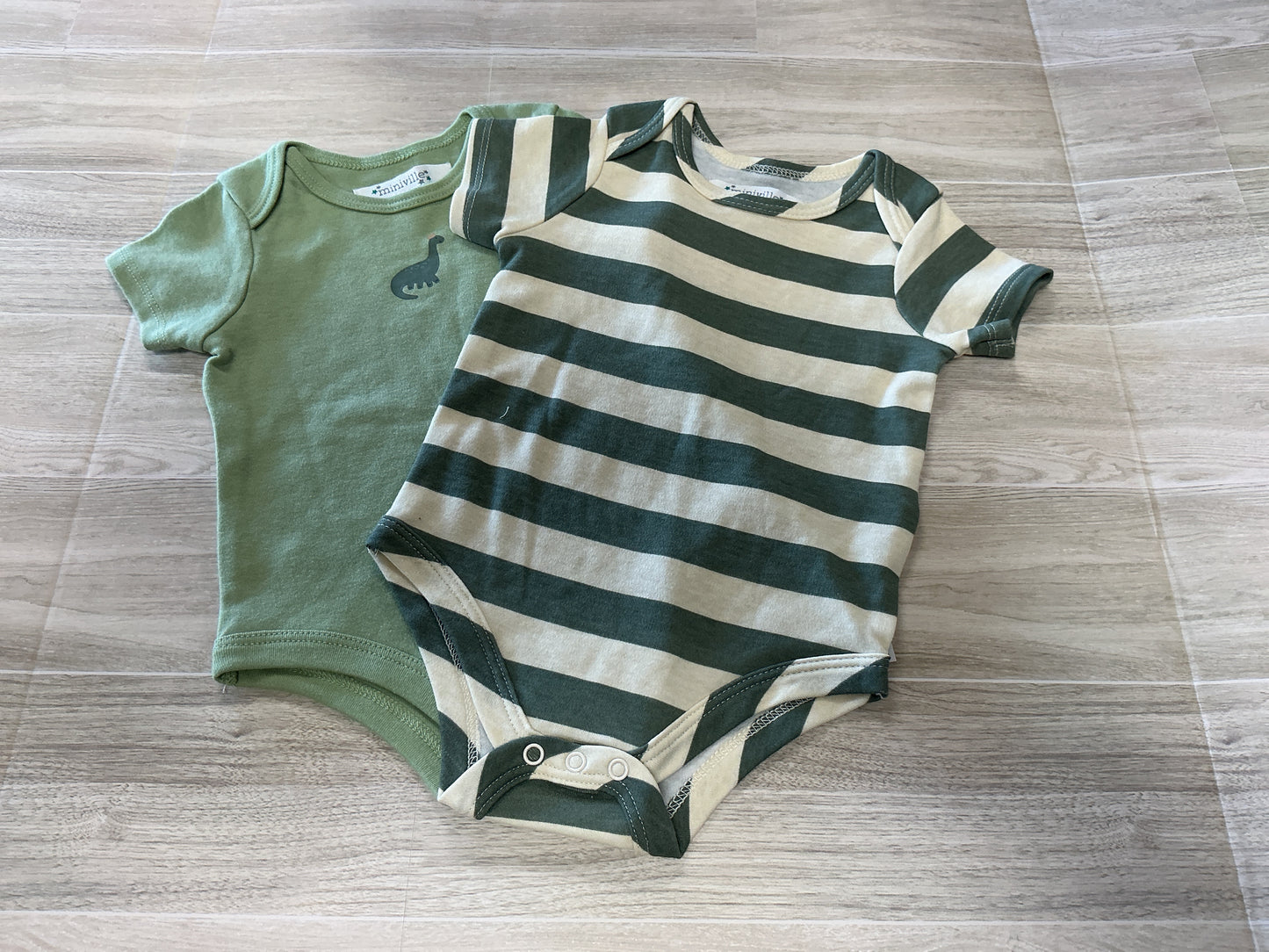 6m Green Stripe/Dino Onesie 2 Pack