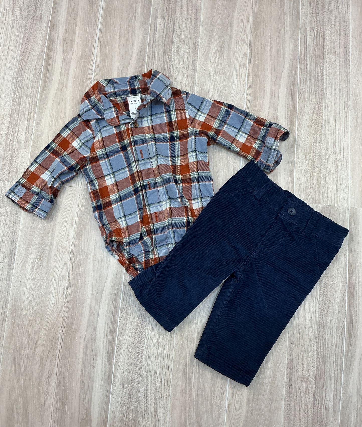 3m Plaid Button Up & Navy Corduroy Pant Set