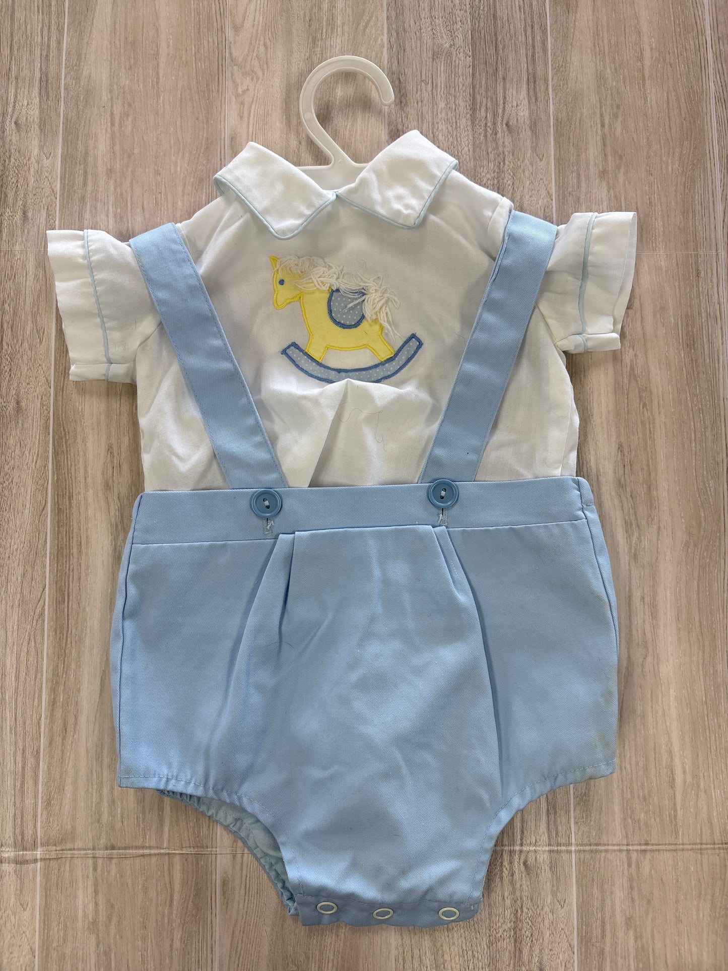 VINTAGE 3-6m Blue Rocking Horse Overall + Tee Set