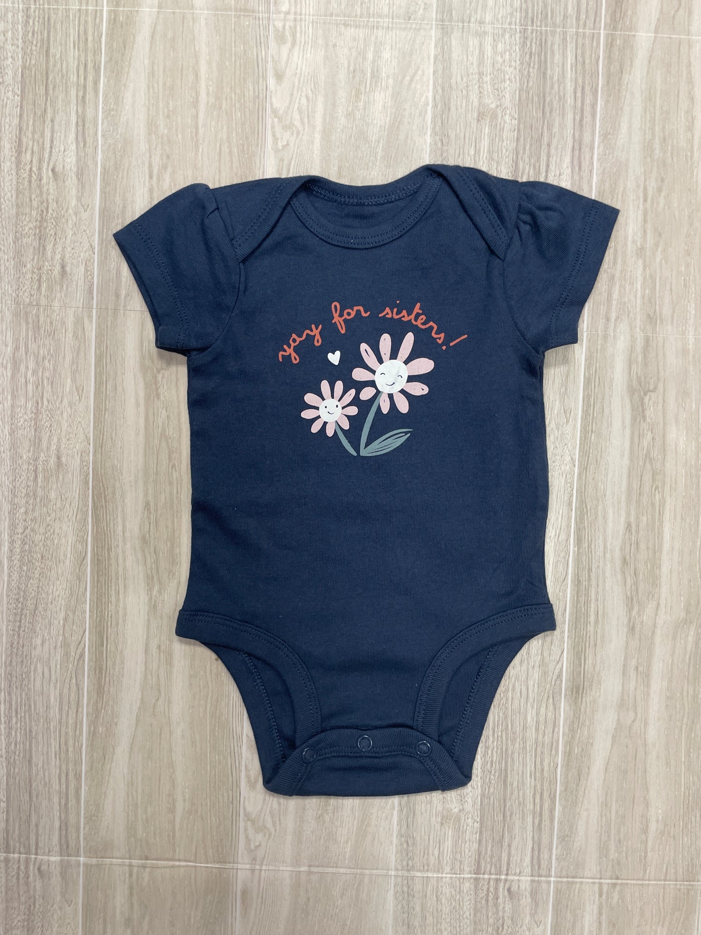 3m Yay For Sisters Blue Flower Onesie