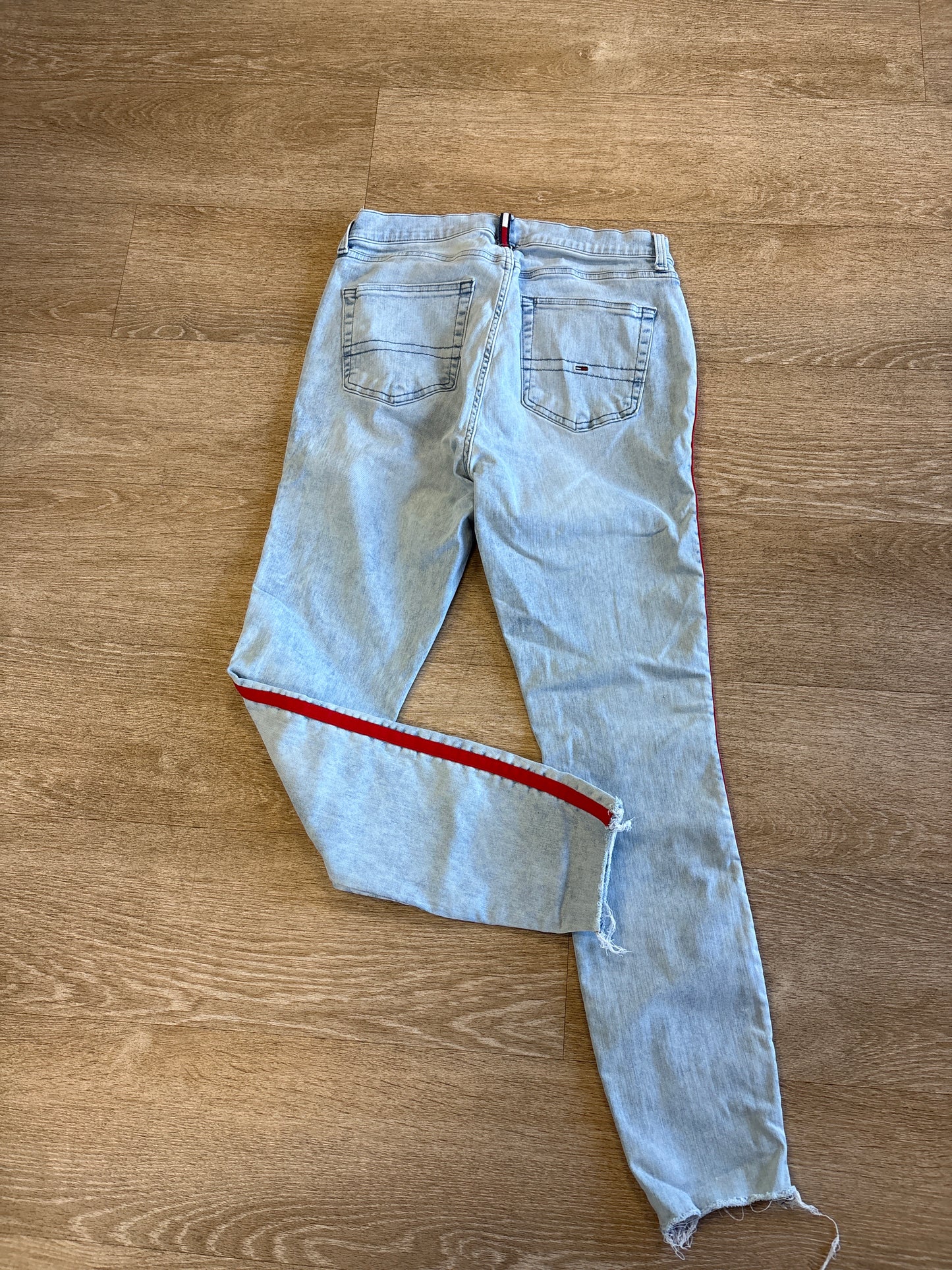 Womens 10 Tommy Hilfiger Denim Light Wash Red Stripe Pant
