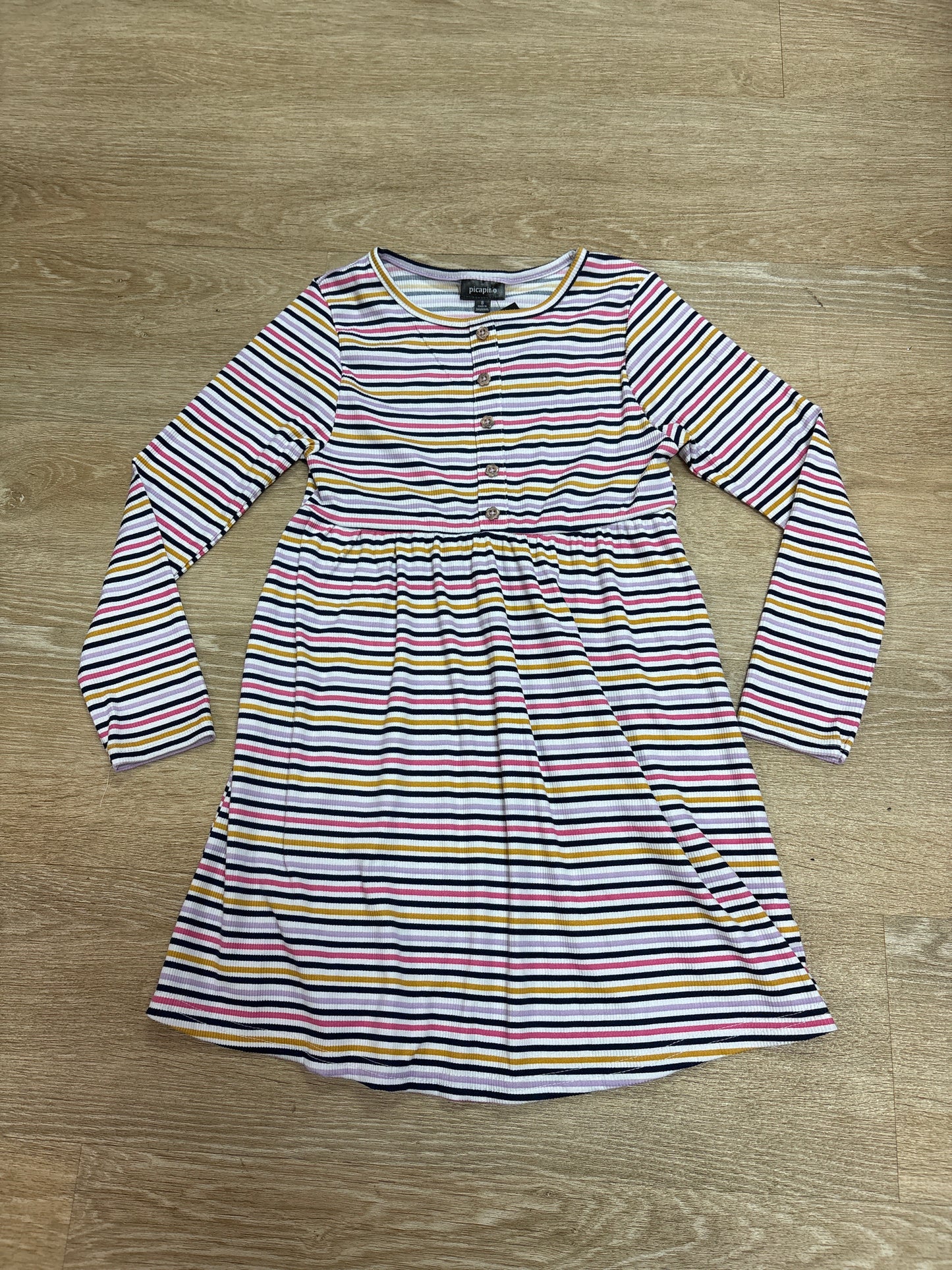 8 Colorful Mini Striped Button Ribbed Dress