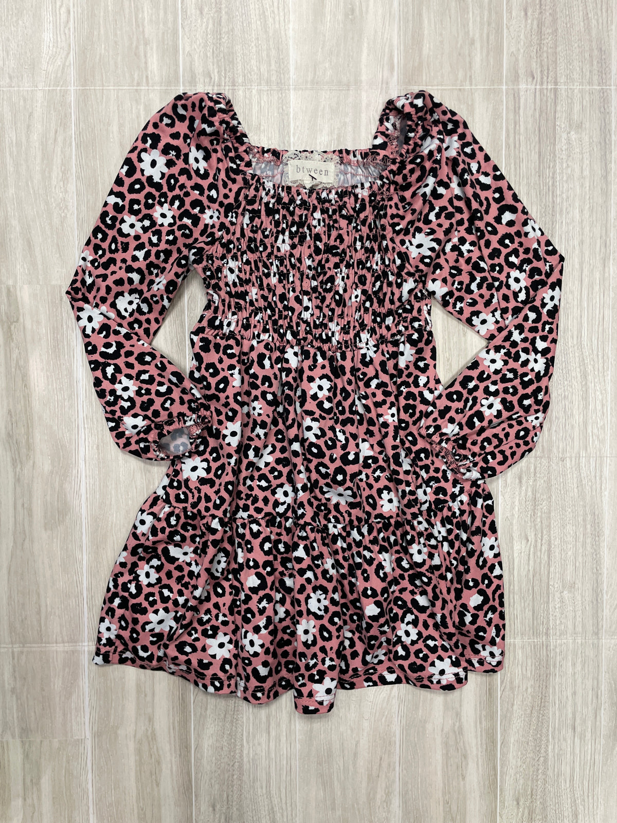 4T Pink Leopard Floral Long Sleeve Dress