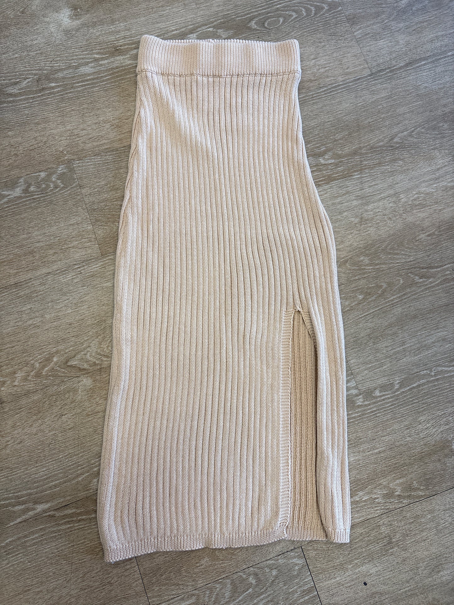 Womens Small Knit Ribbed Tan Maxi Skirt