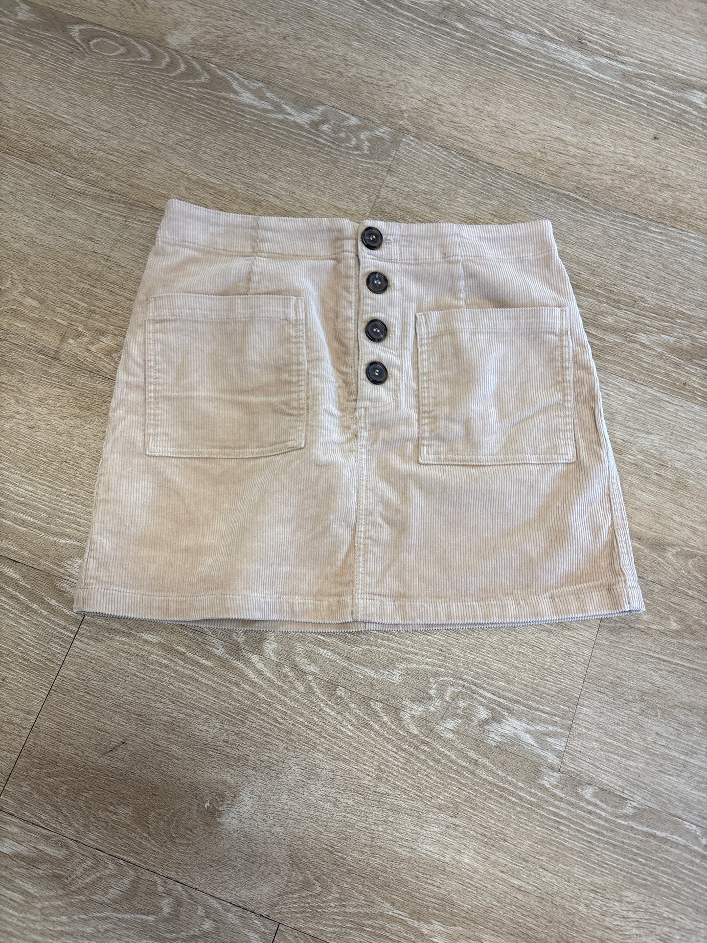 Womens Medium Tan Corduroy Button Skirt