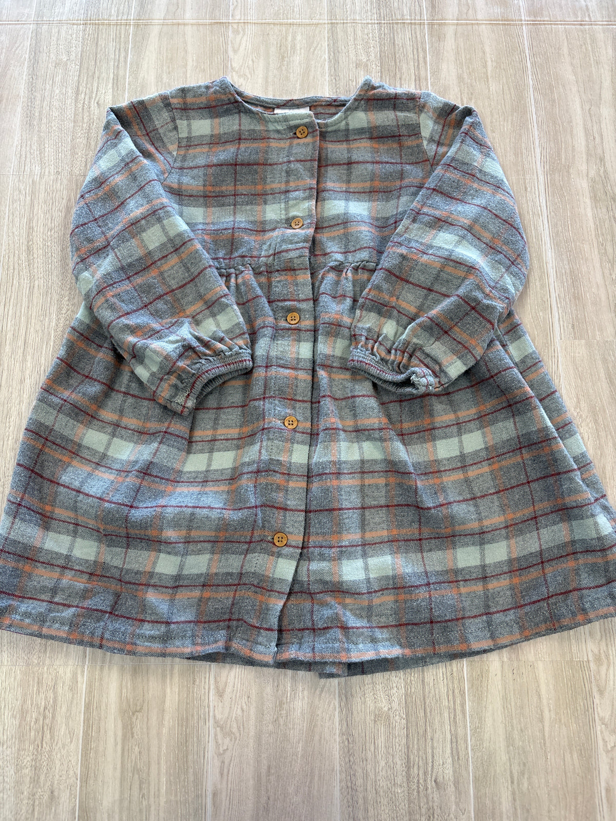 24m Little Co Grey Plaid Button Long Sleeve Dress
