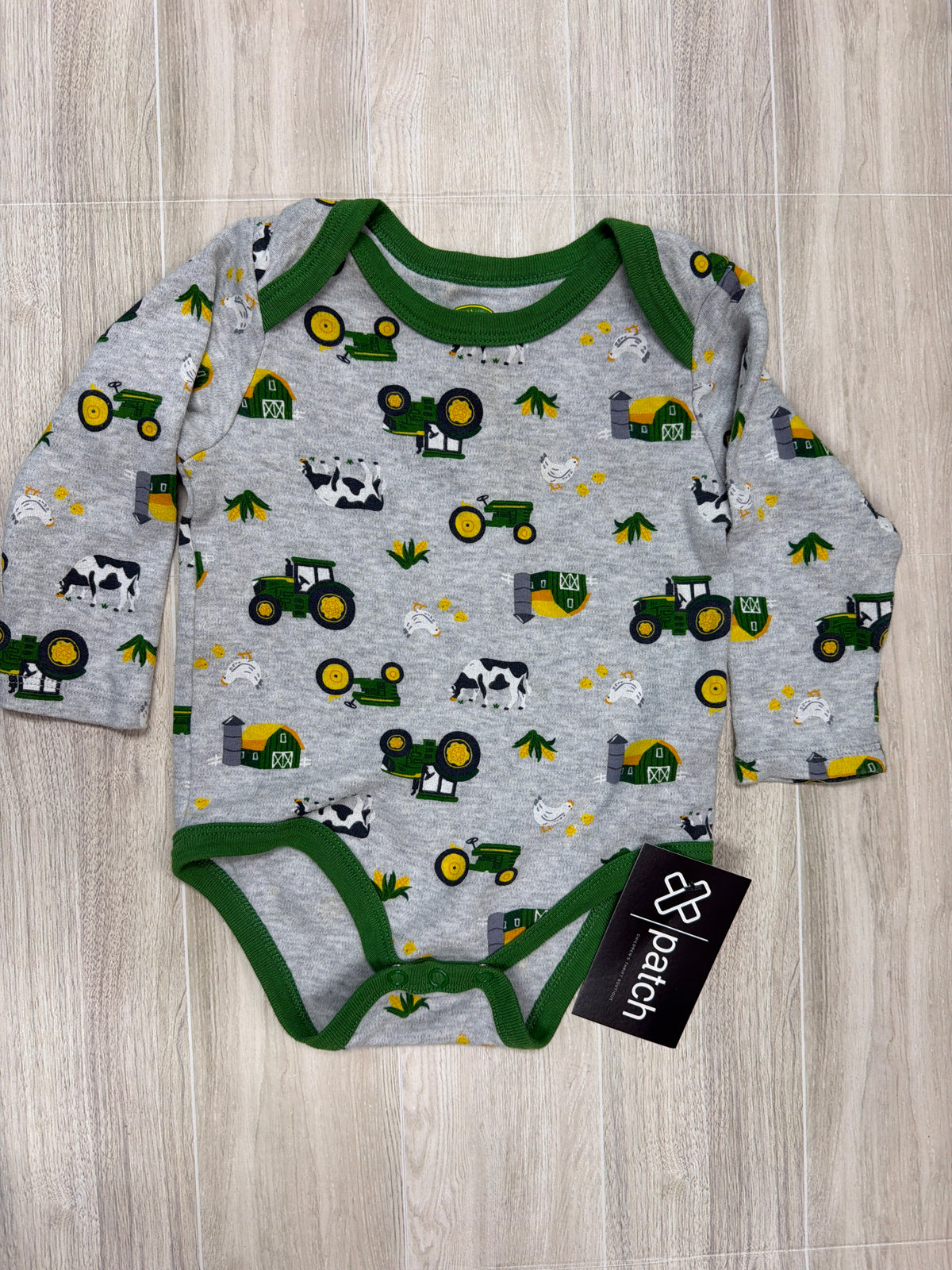 6/9m John Deere Tractor Cow Onesie