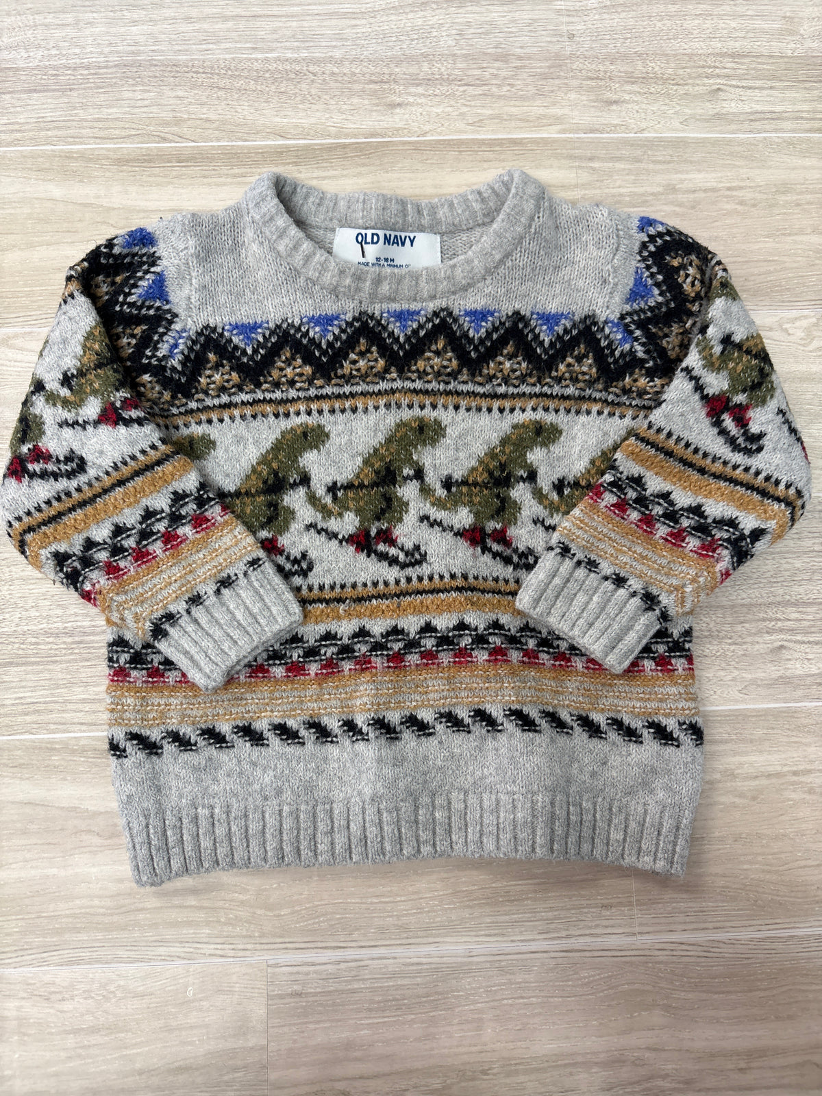 12-18m Grey Knit Skiing Dinos Sweater