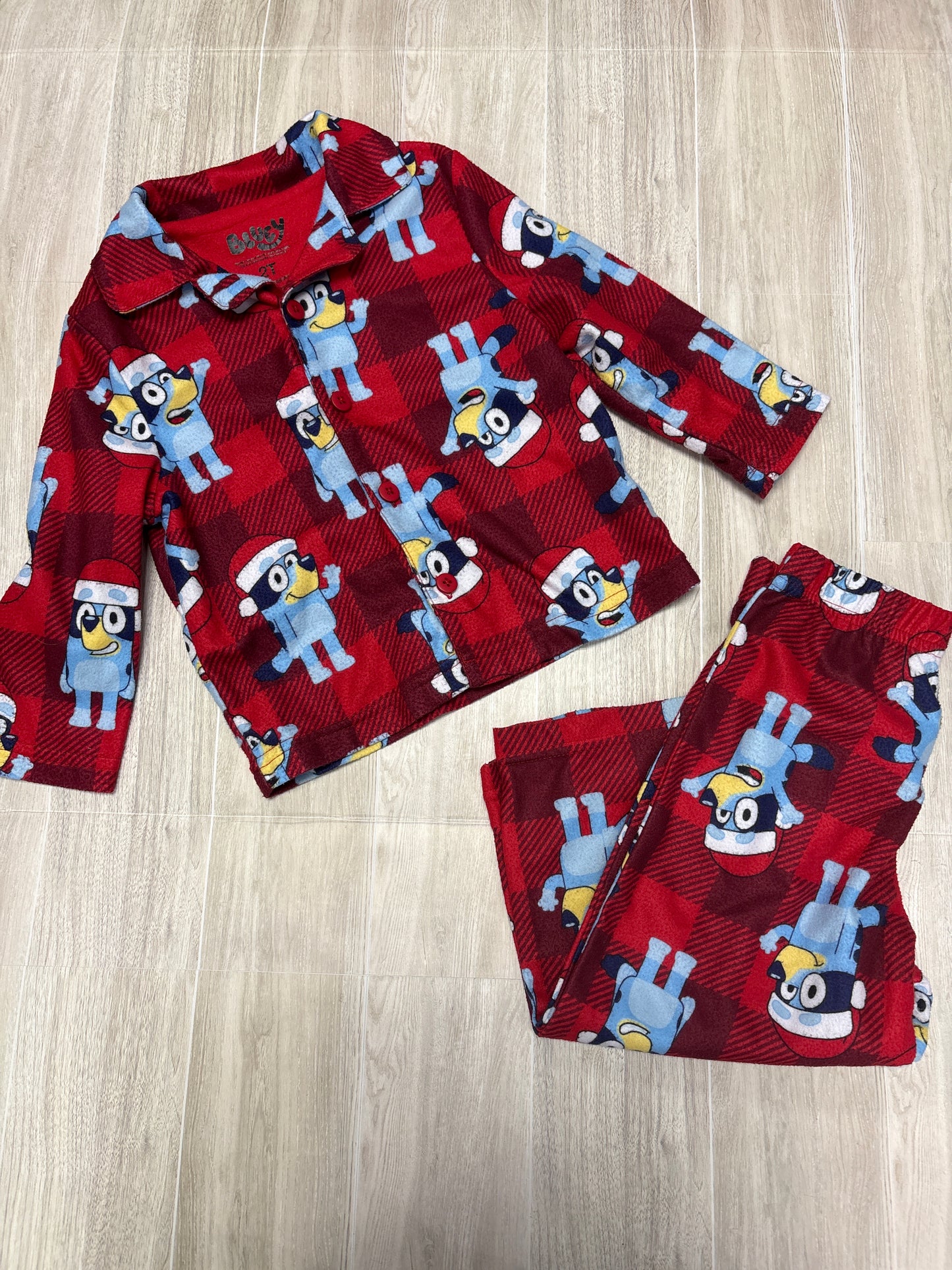 2T Red Plaid Bluey Christmas Pajama Set