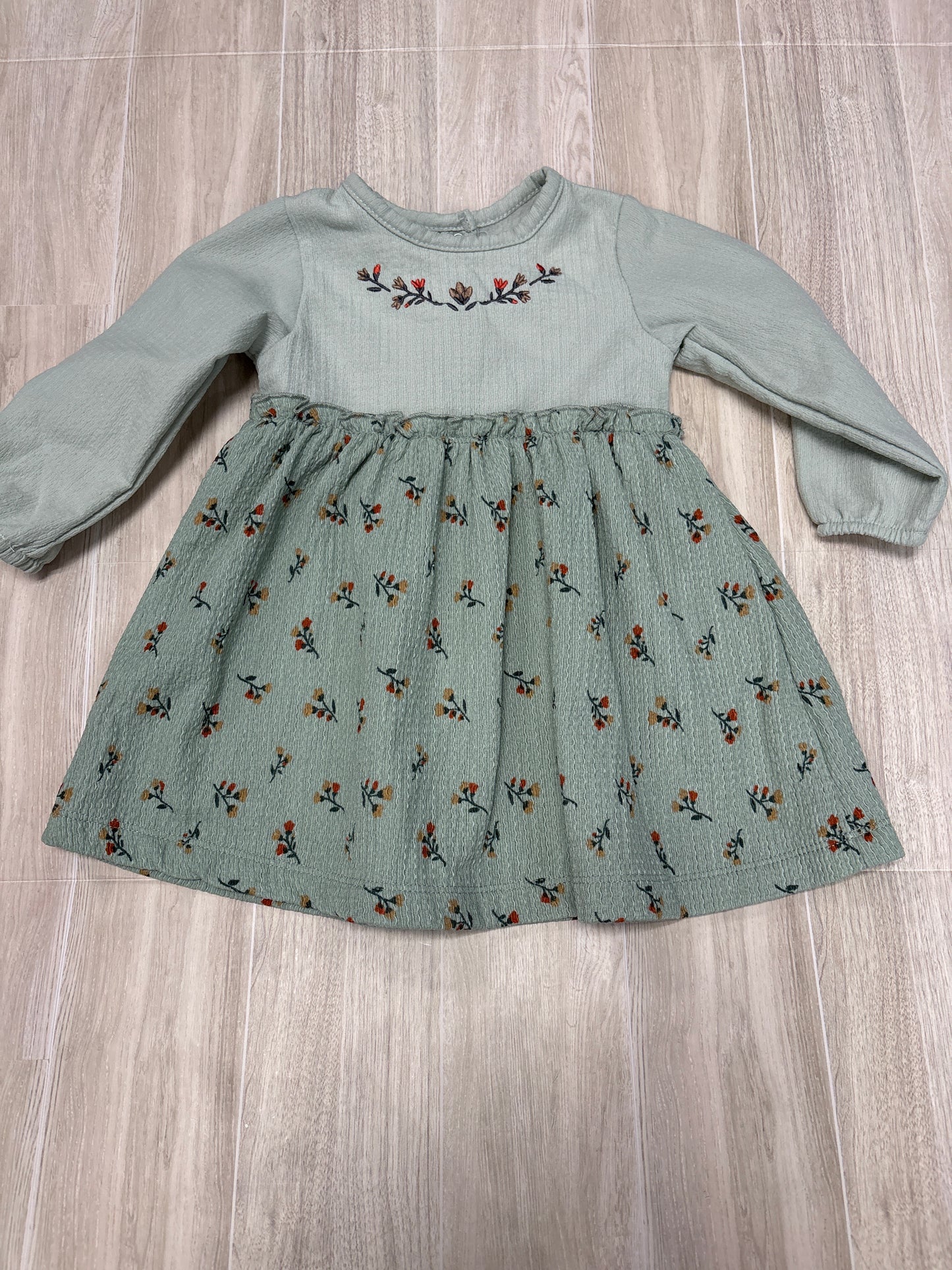 6-9m Green Long Sleeve Floral Dress