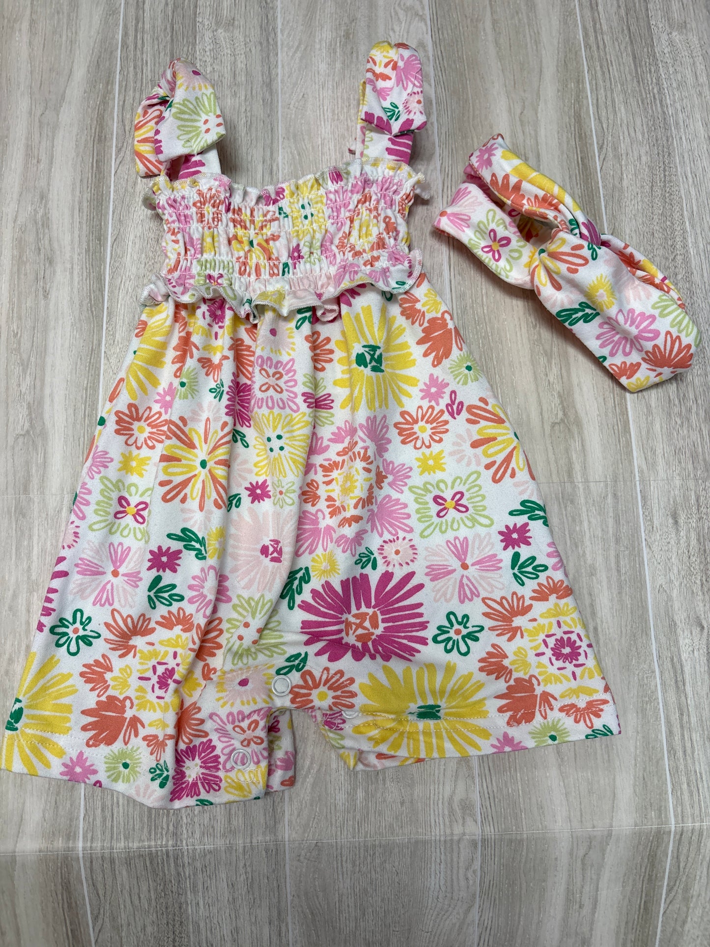 3m Bright Floral Ruffle Romper + Headband Set