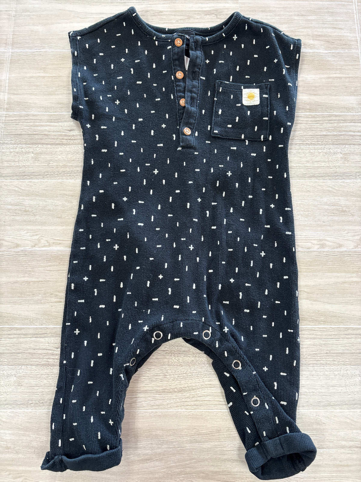 12m Black Ribbed Patterned Button Jumpsuit