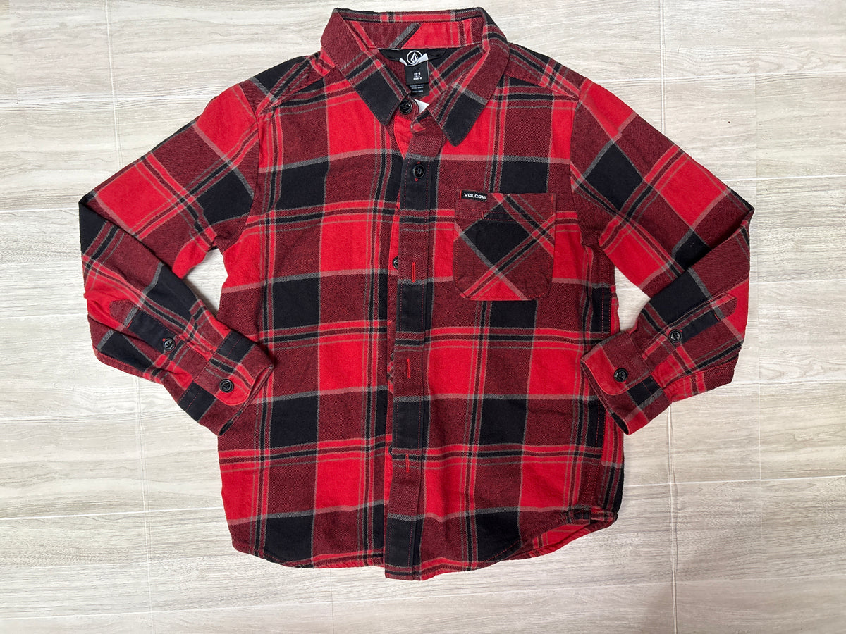 6 Volcom Red/Black Plaid Flannel