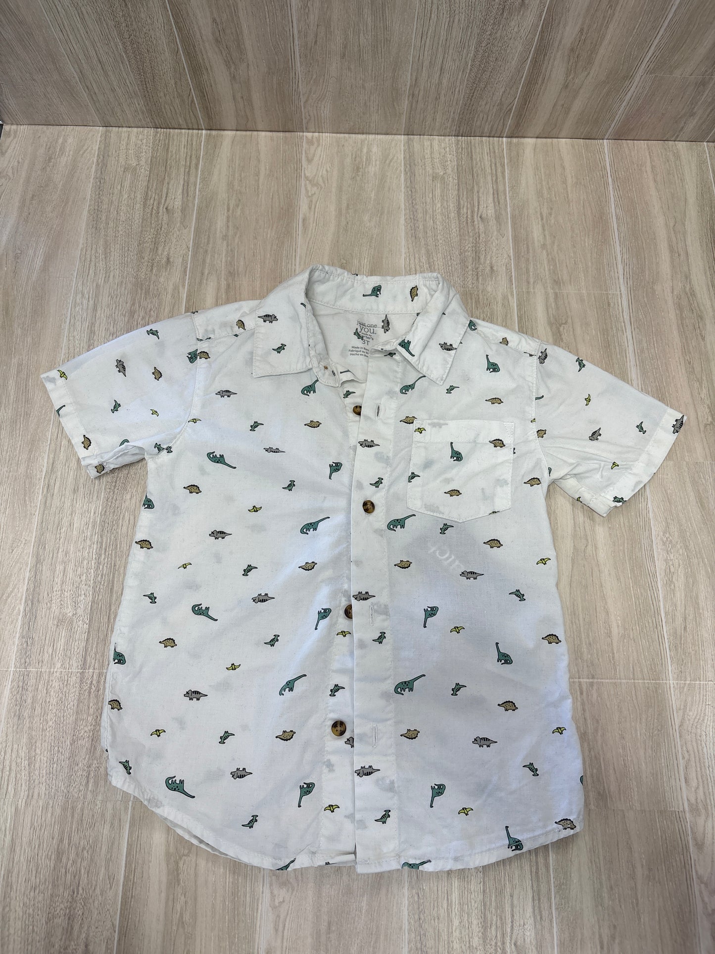3T White Dino Button Up Shirt