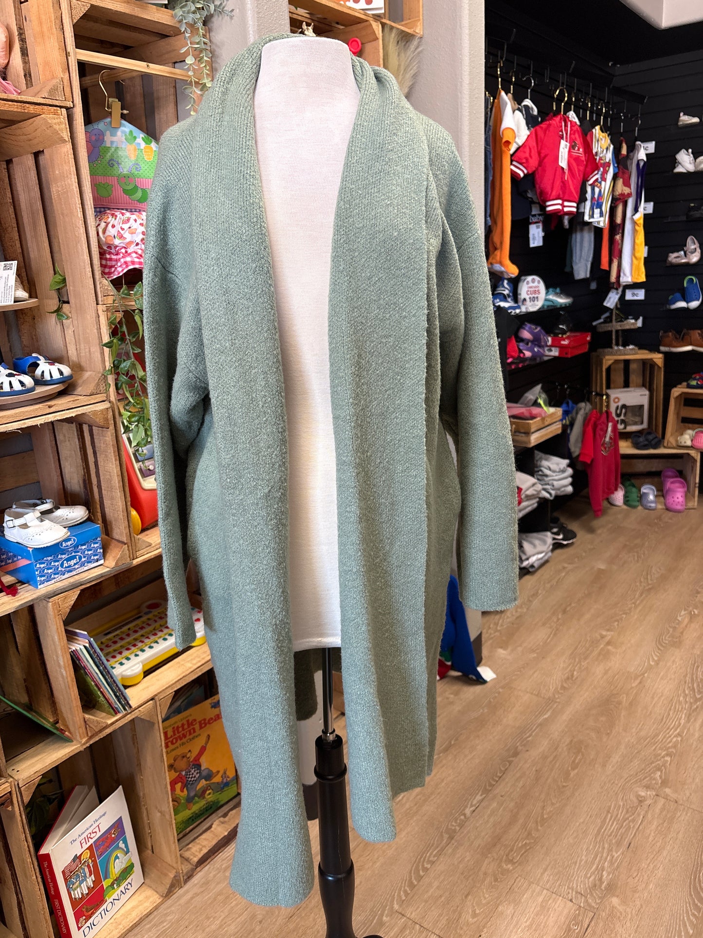 Womens Medium Sage Green Duster Cardigan