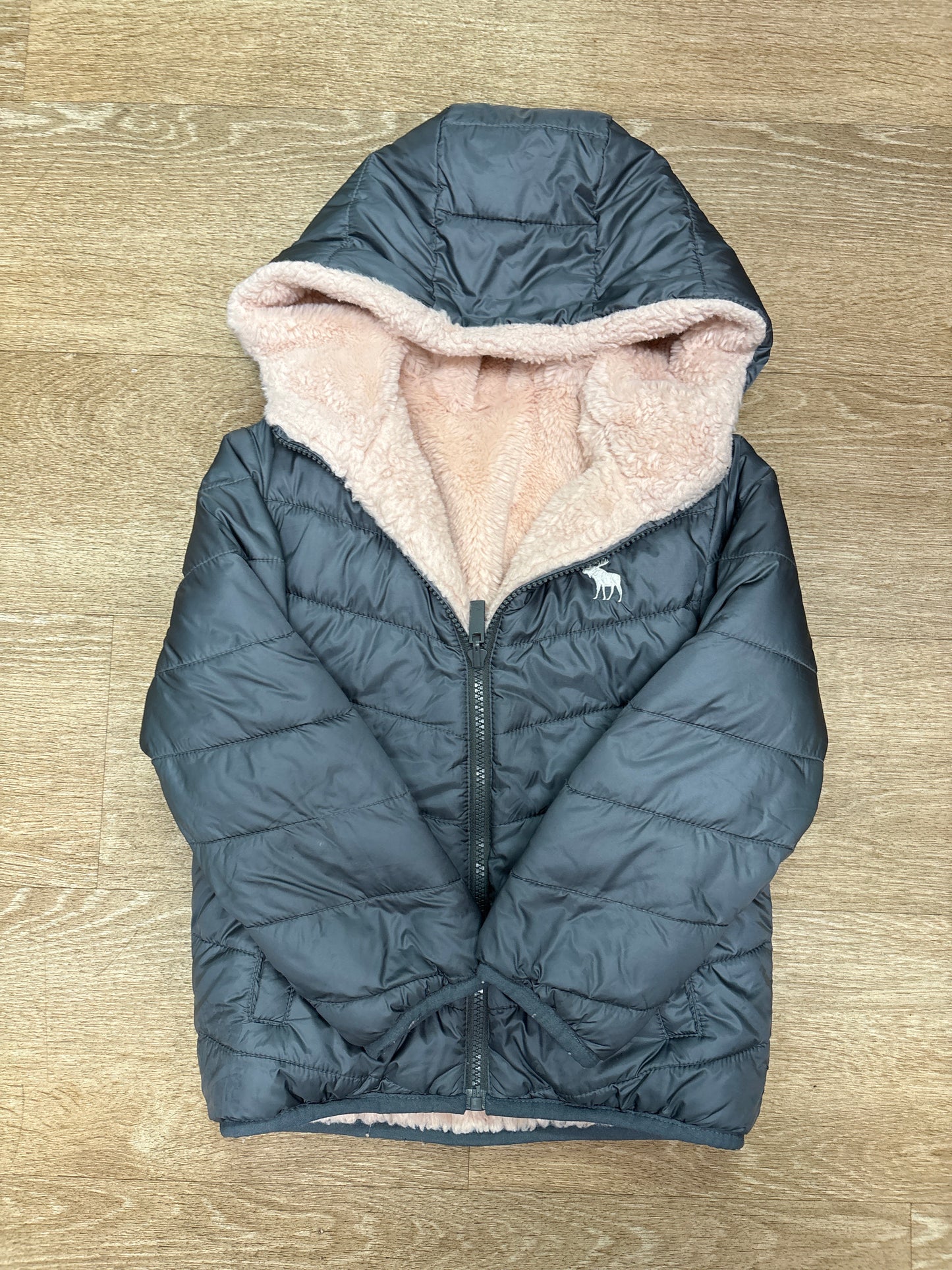 5/6 Abercrombie Kids Grey Fur Lined Puffer Jacket