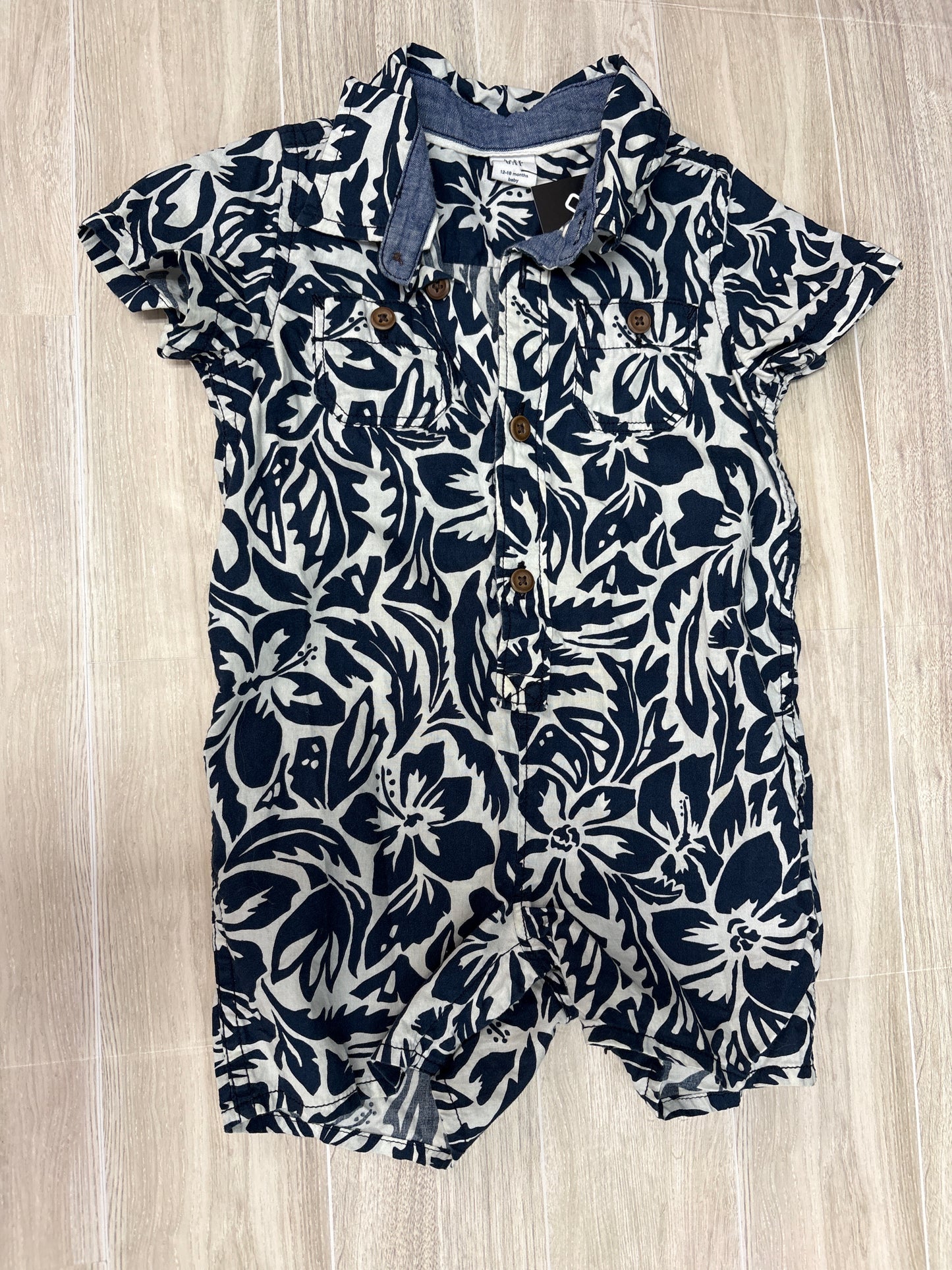 12-18m Navy/White Button Up Shortie Romper