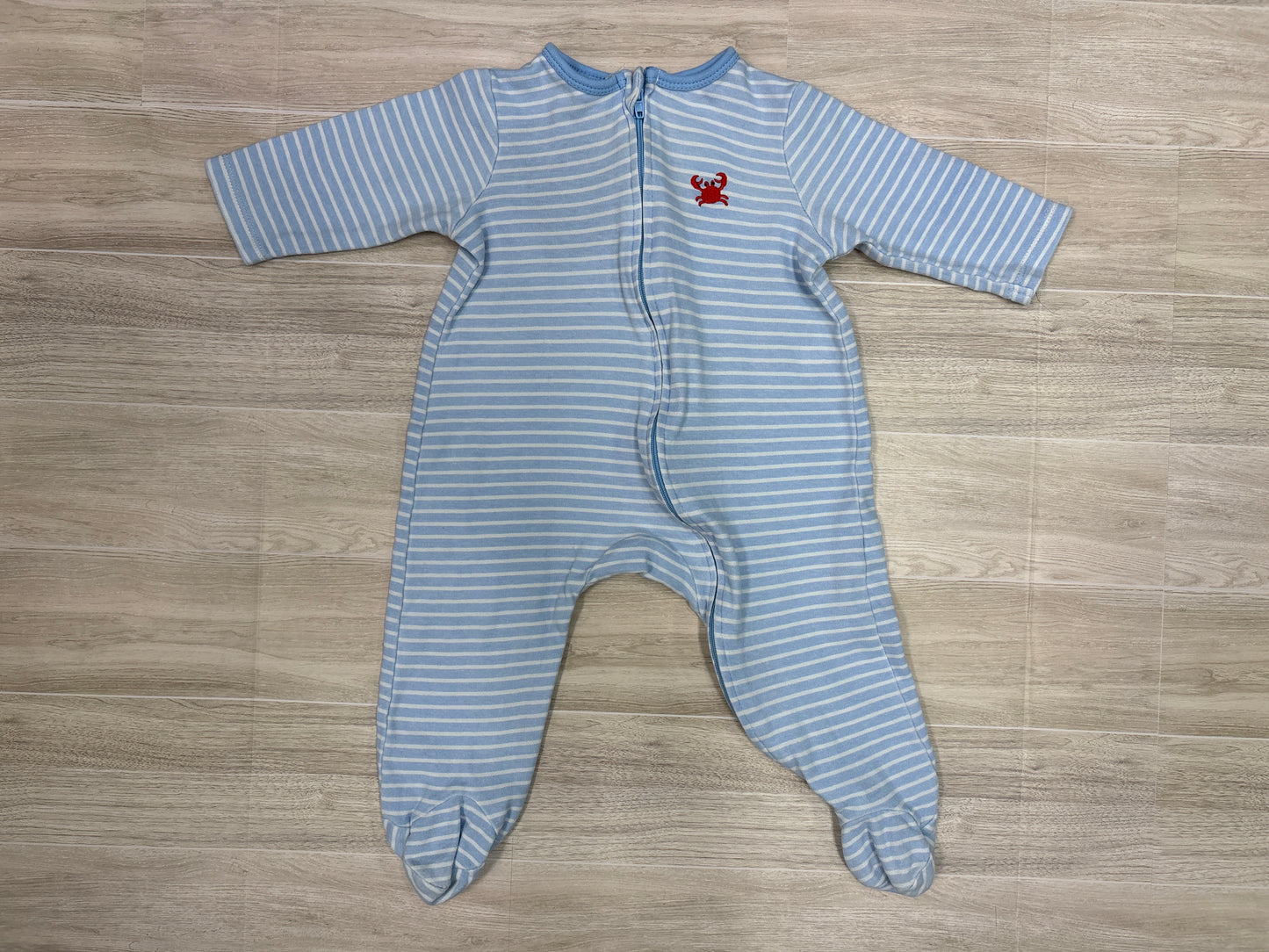 12m Blue/White Striped Crab Footie Pajama