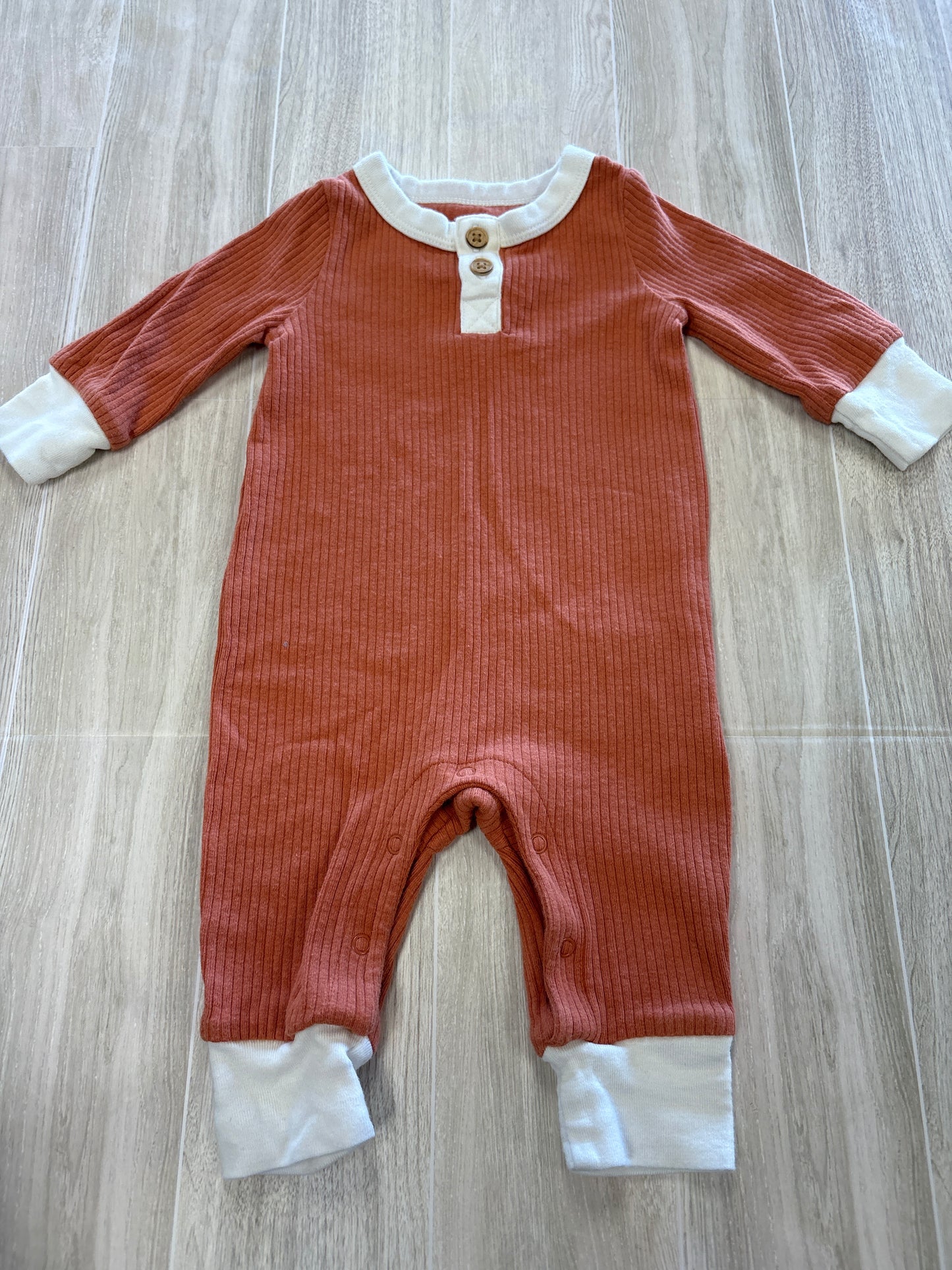0-3m Ribbed Orange Button Romper