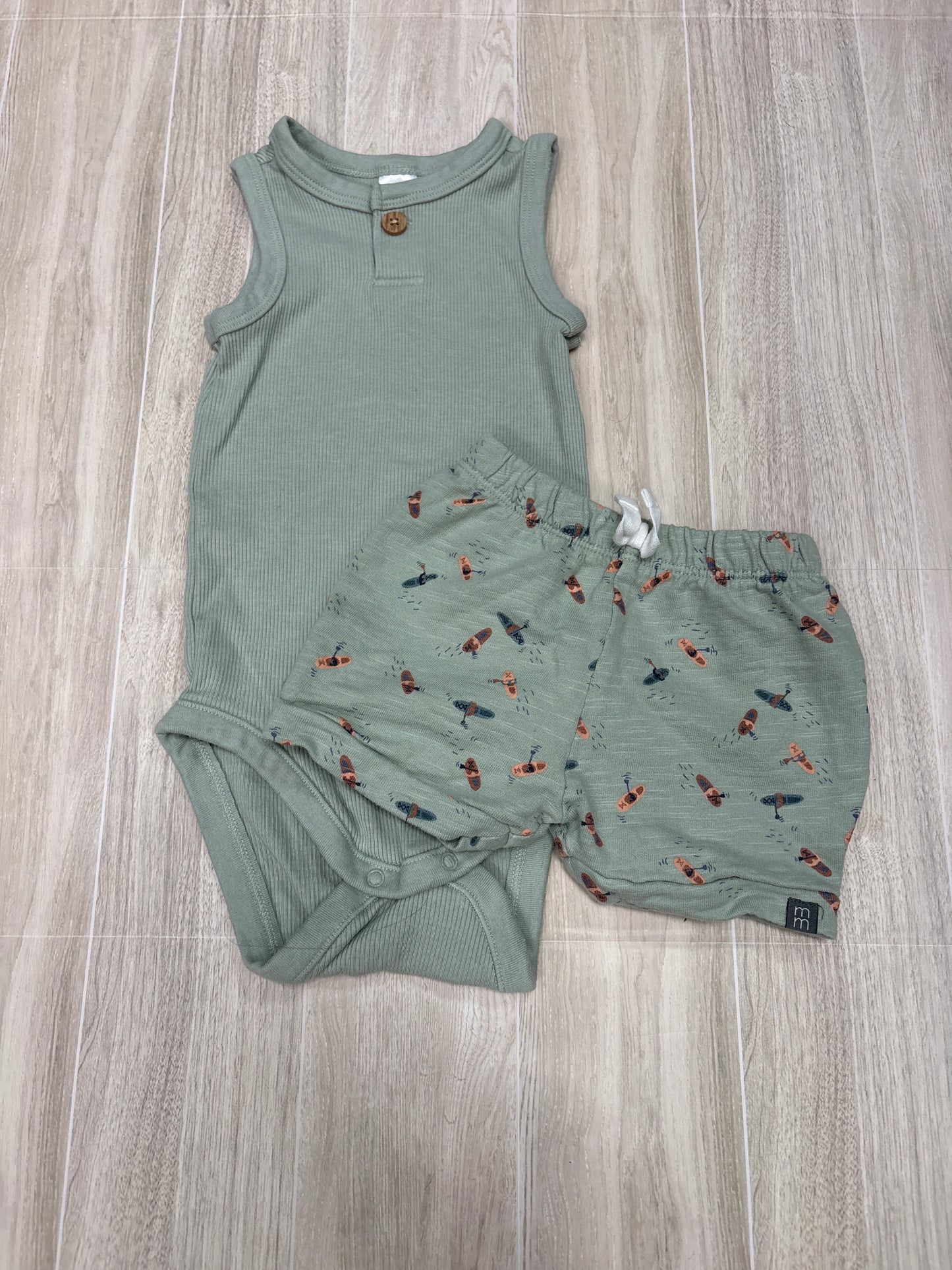 6-9m Mint Paddle Boarder Tank Onesie + Shorts Set